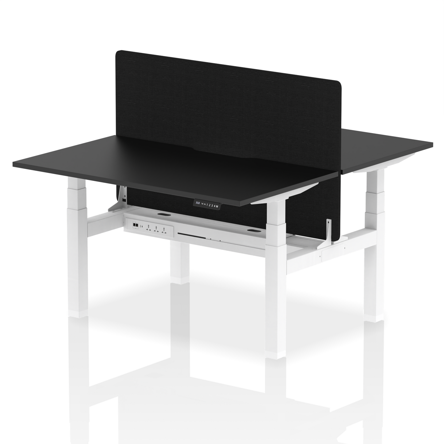 Air Back-to-Back Scalloped Edge Height Adjustable Bench Desk - 2 Person with Black Straight Screen - Ergometric