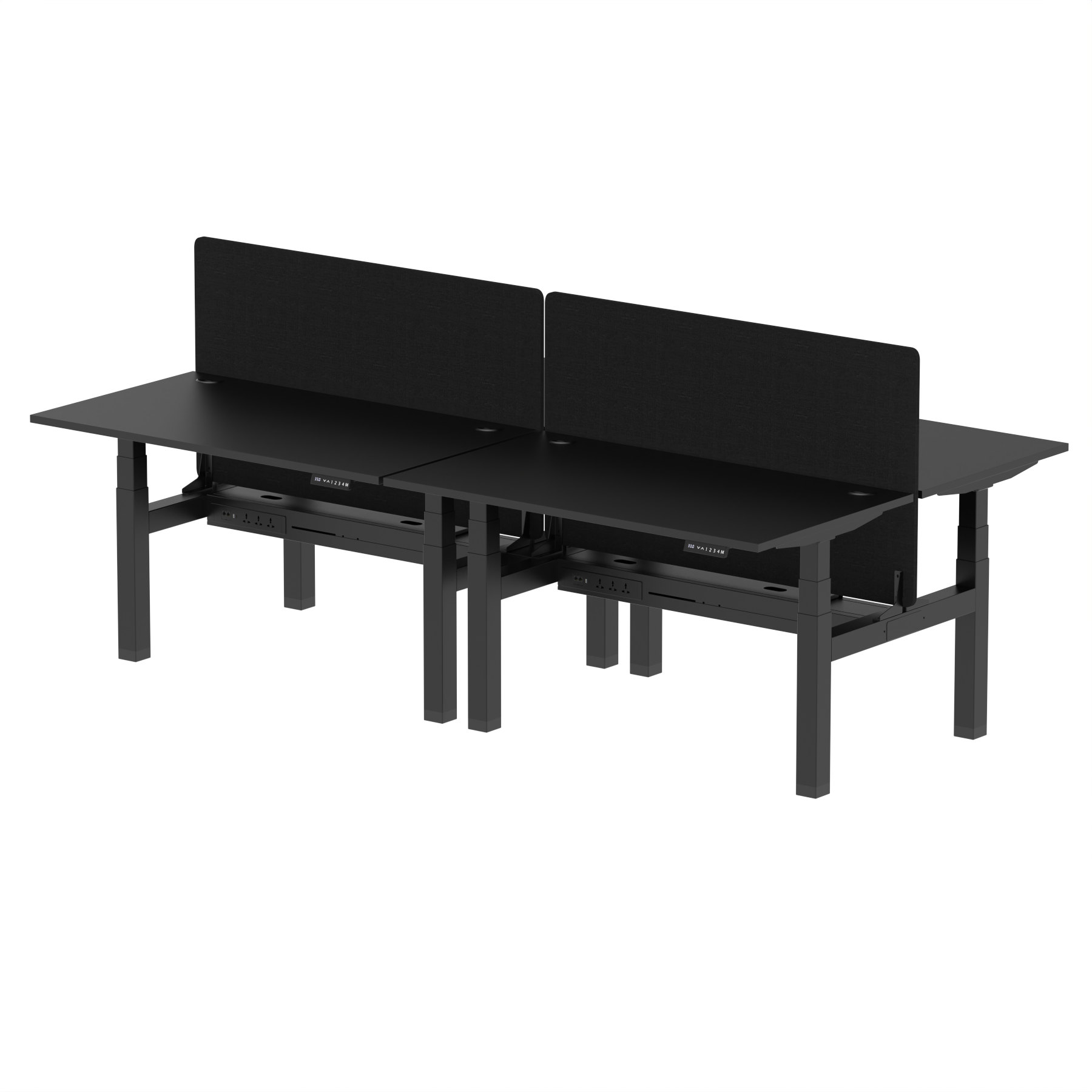 Air Back-to-Back Height Adjustable Bench Desk - 4 Person with Black Straight Screen - Ergometric