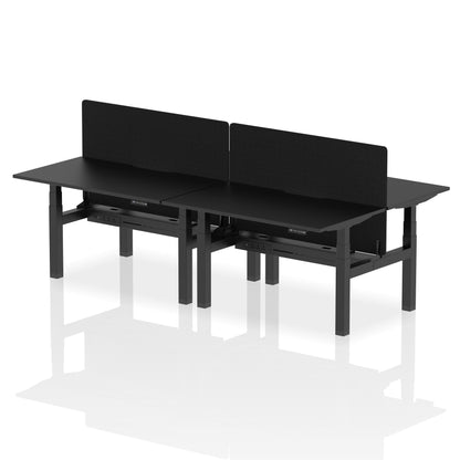Air Back-to-Back Scalloped Edge Height Adjustable Bench Desk - 4 Person with Black Straight Screen - Ergometric