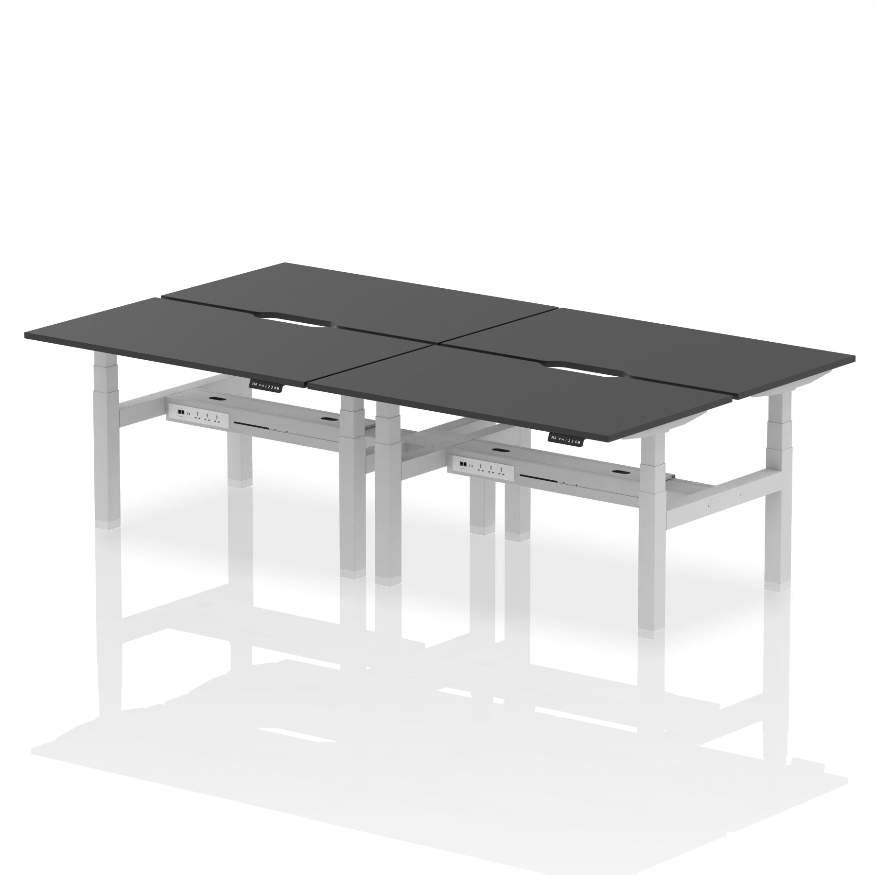 Air Back-to-Back Scalloped Edge Height Adjustable Bench Desk - 4 Person - Ergometric