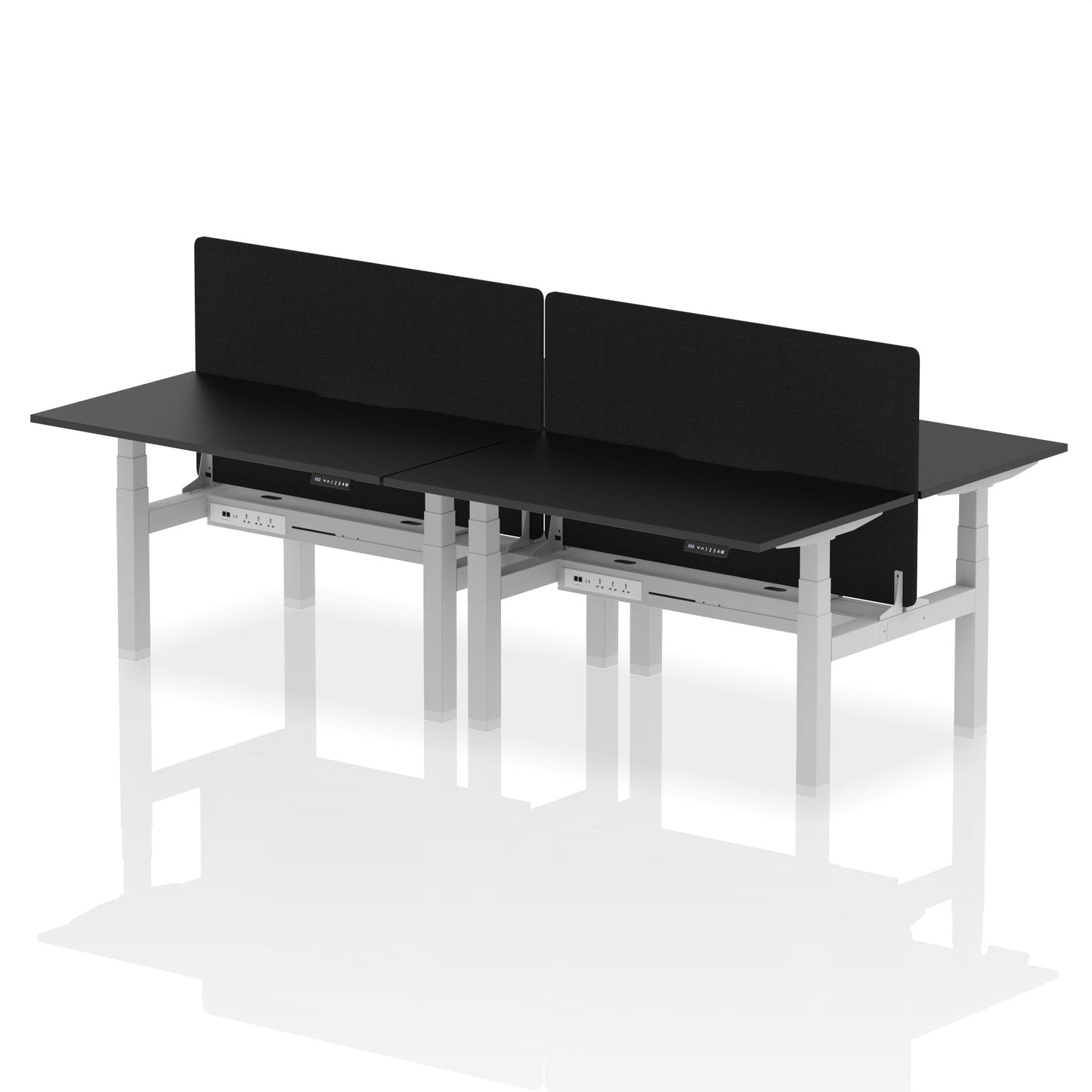 Air Back-to-Back Scalloped Edge Height Adjustable Bench Desk - 4 Person with Black Straight Screen - Ergometric