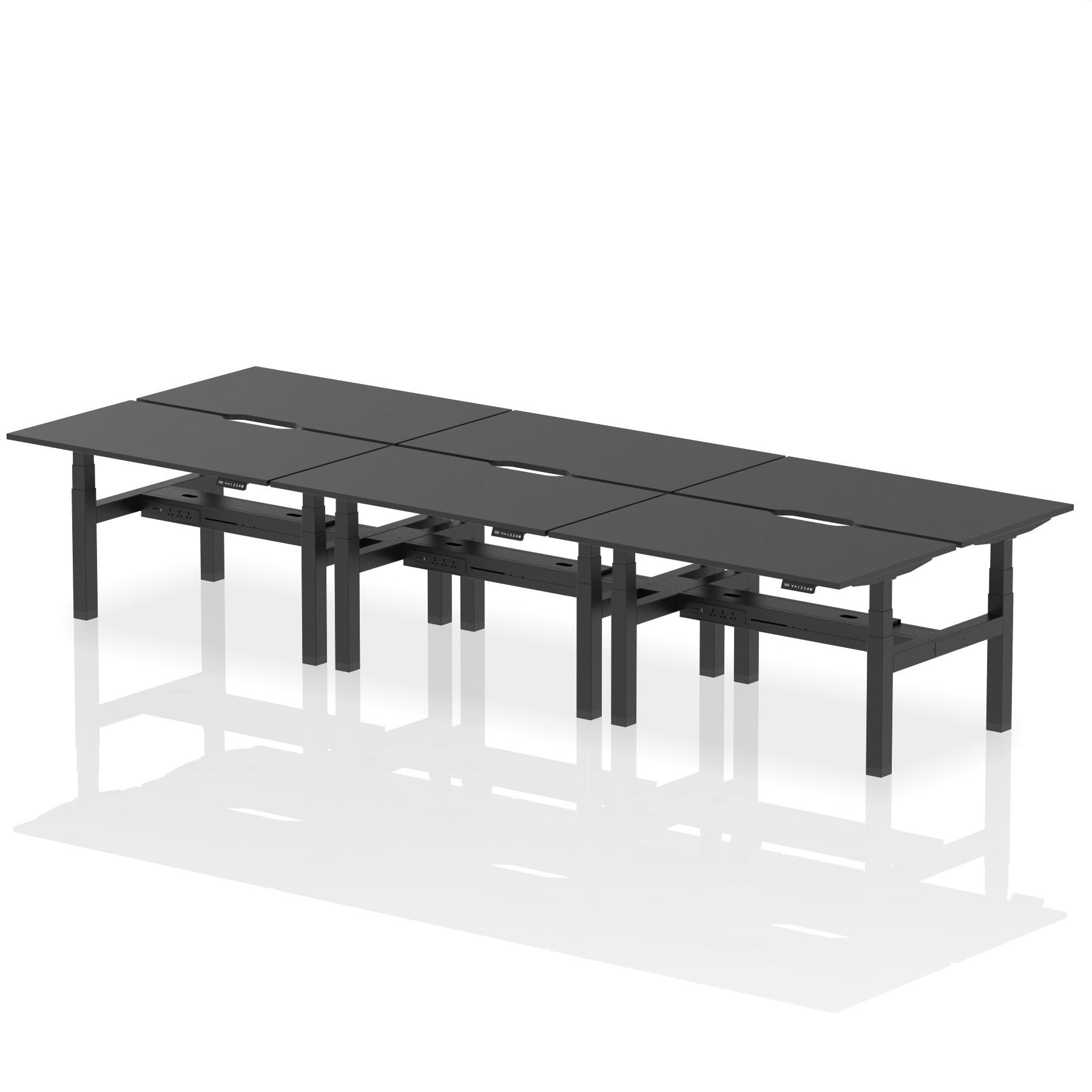 Air Back-to-Back Scalloped Edge Height Adjustable Bench Desk - 6 Person - Ergometric