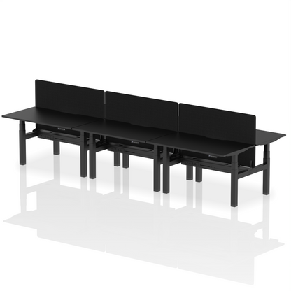 Air Back-to-Back Scalloped Edge Height Adjustable Bench Desk - 6 Person with Black Straight Screen - Ergometric