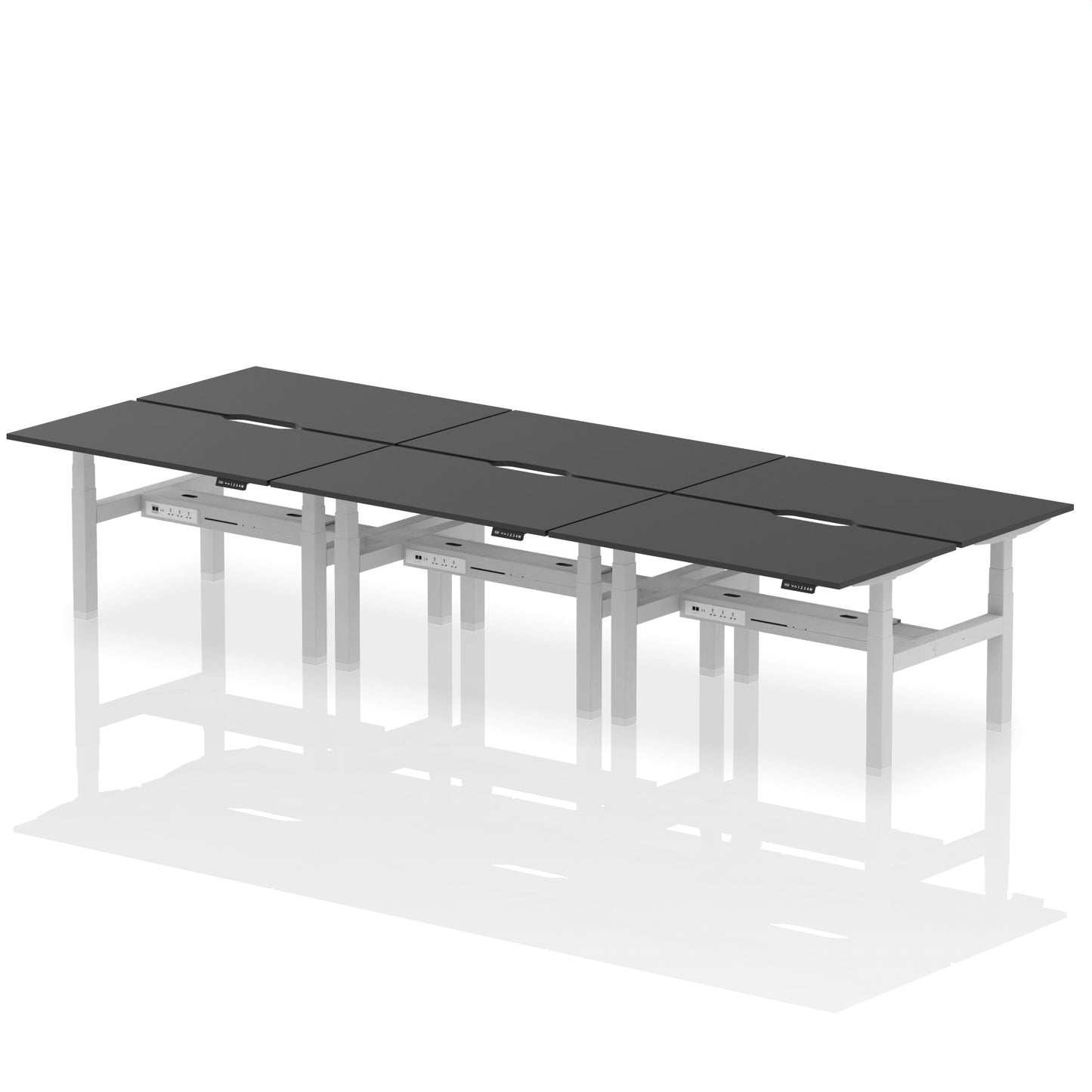 Air Back-to-Back Scalloped Edge Height Adjustable Bench Desk - 6 Person - Ergometric