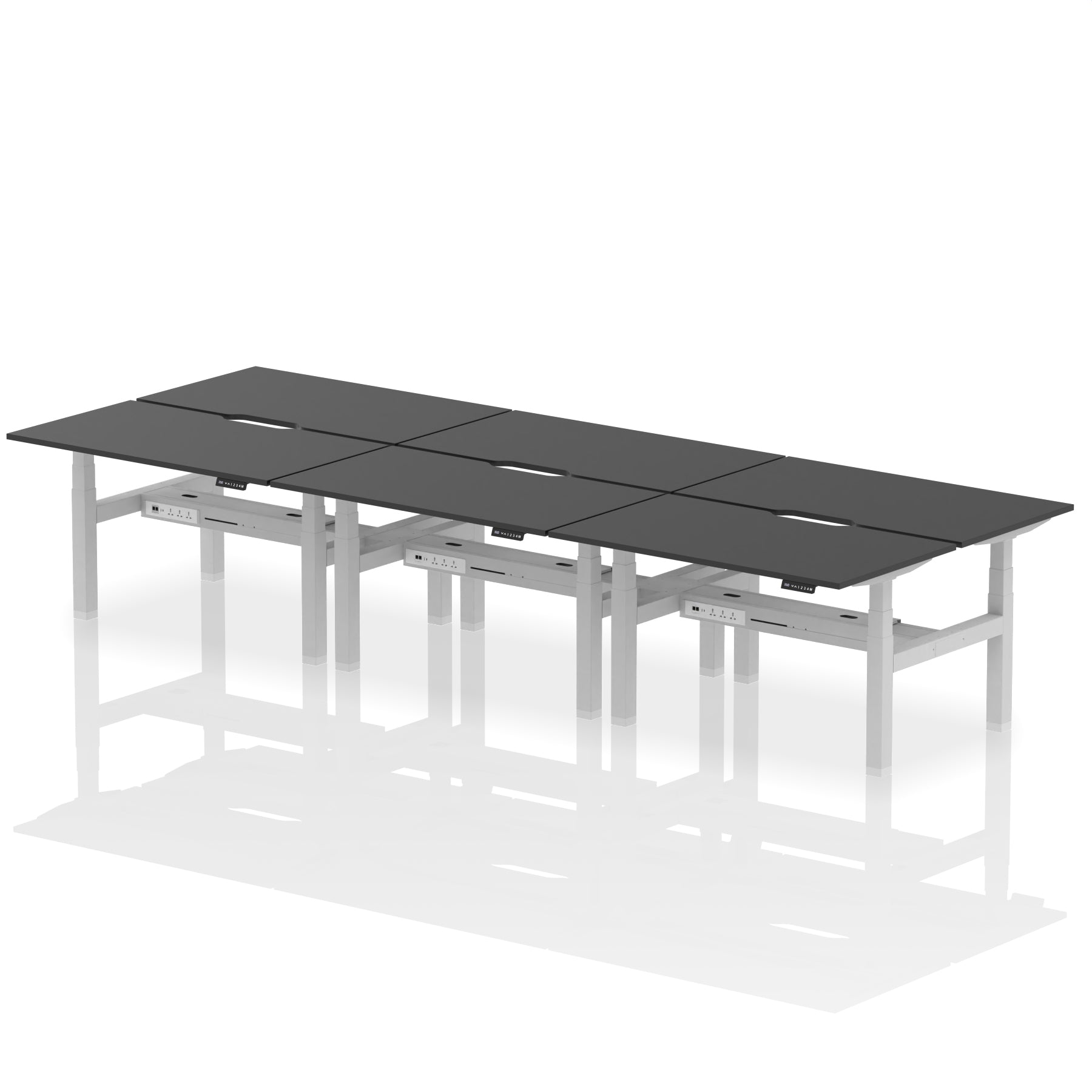 Air Back-to-Back Scalloped Edge Height Adjustable Bench Desk - 6 Person - Ergometric