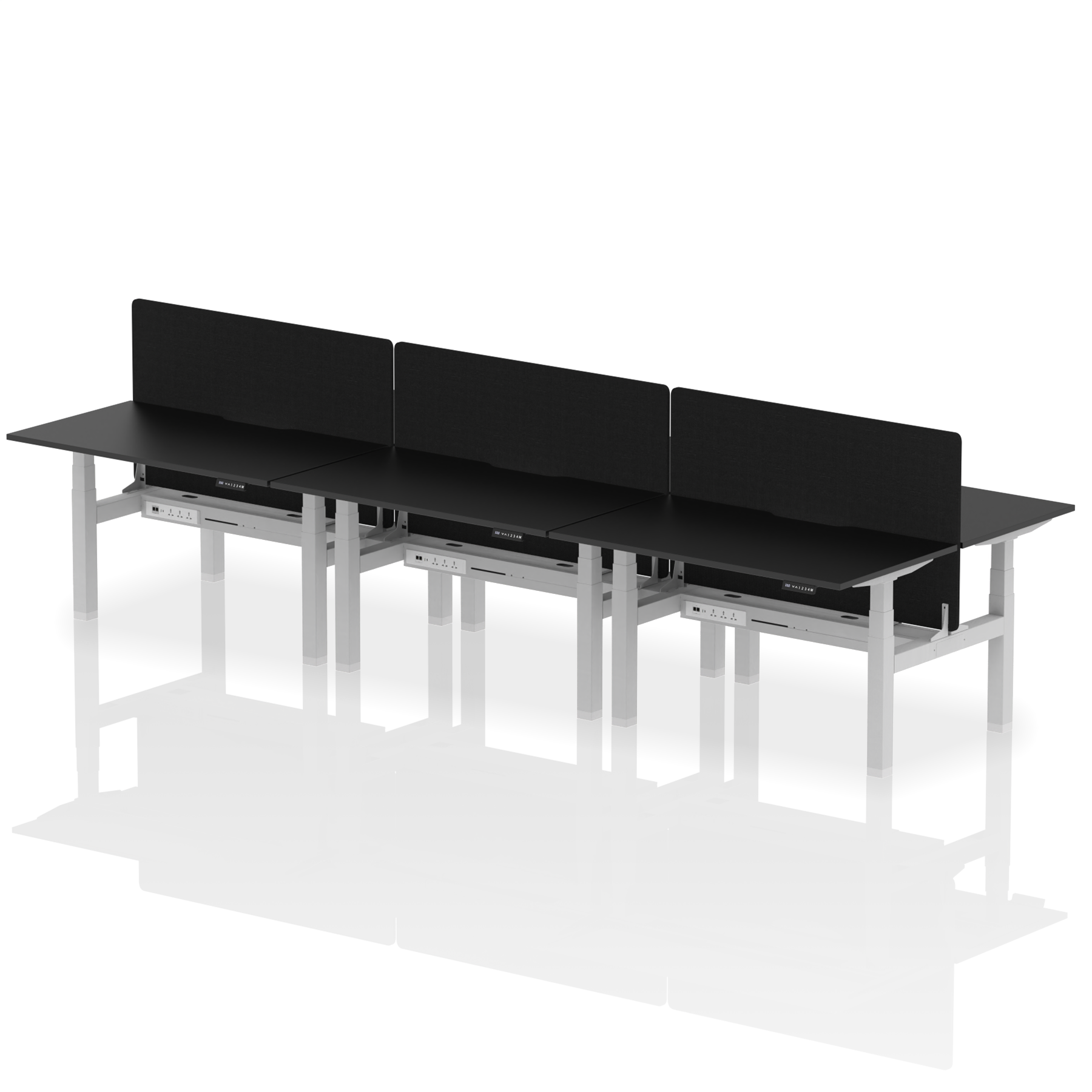 Air Back-to-Back Scalloped Edge Height Adjustable Bench Desk - 6 Person with Black Straight Screen - Ergometric