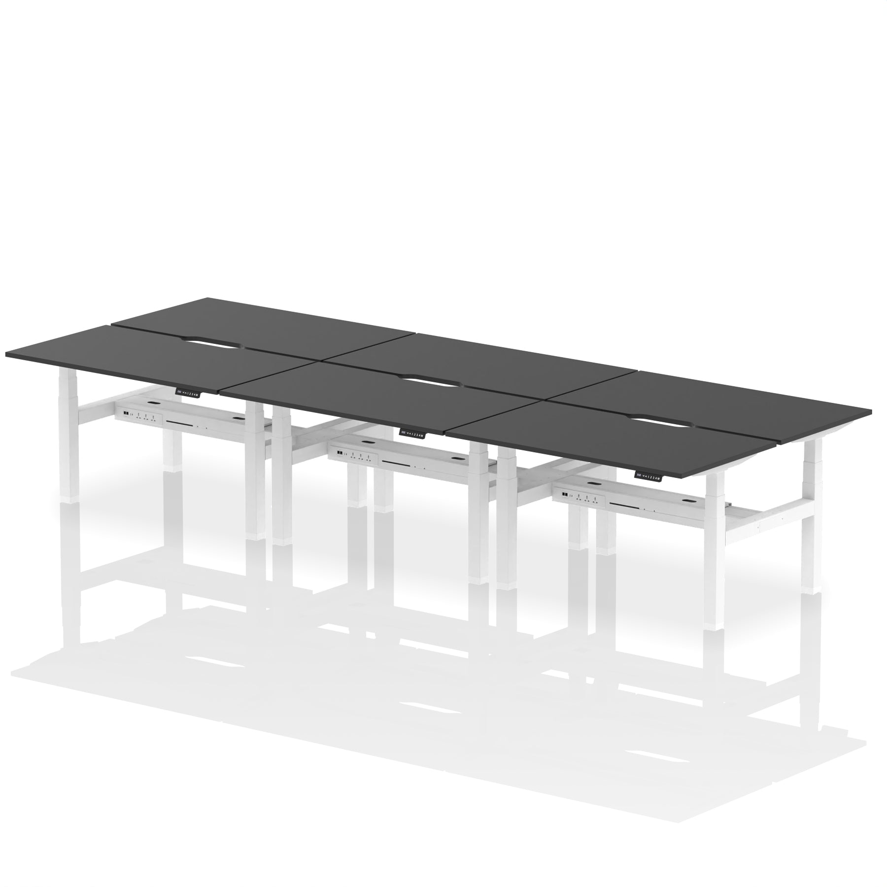 Air Back-to-Back Scalloped Edge Height Adjustable Bench Desk - 6 Person - Ergometric