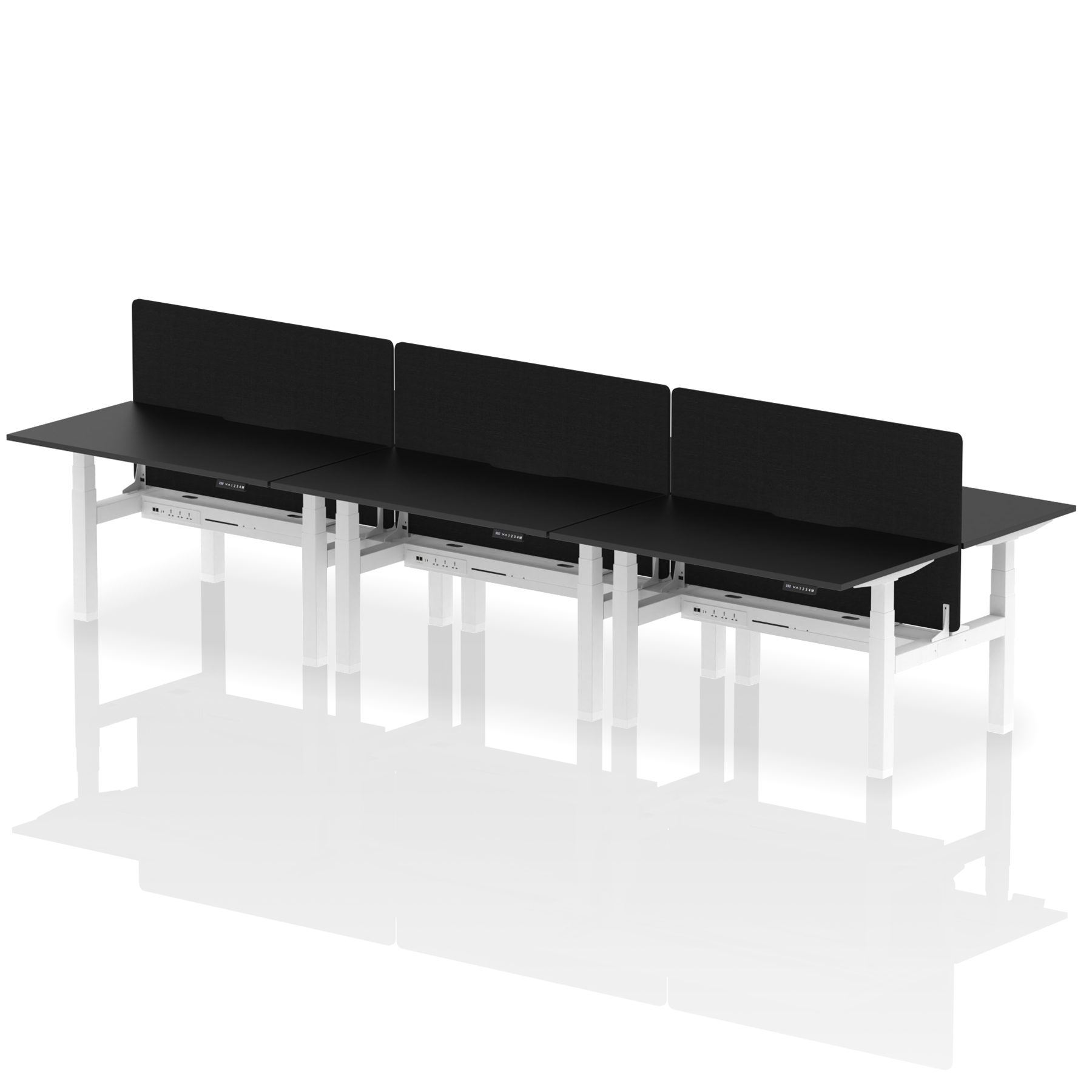 Air Back-to-Back Scalloped Edge Height Adjustable Bench Desk - 6 Person with Black Straight Screen - Ergometric