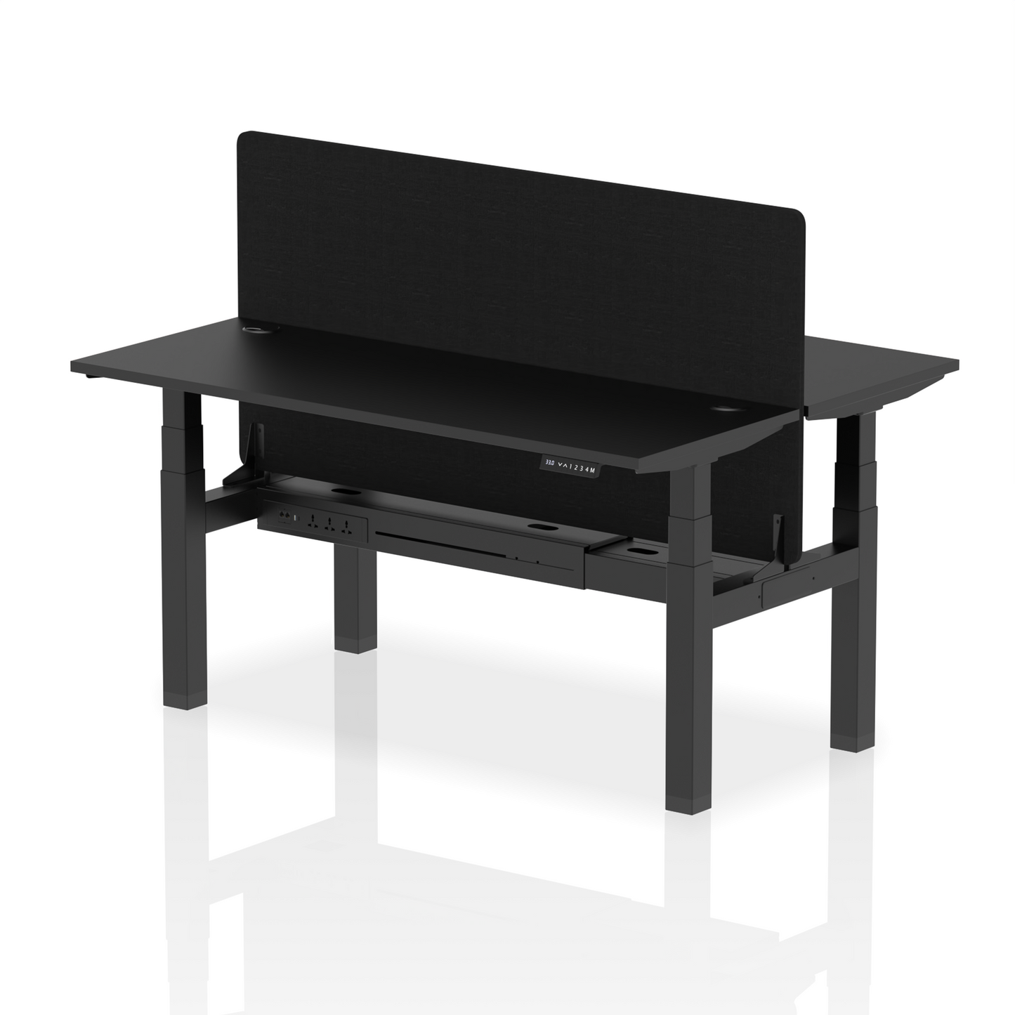 Air Back-to-Back Slimline Height Adjustable Bench Desk - 2 Person with Black Straight Screen - Ergometric