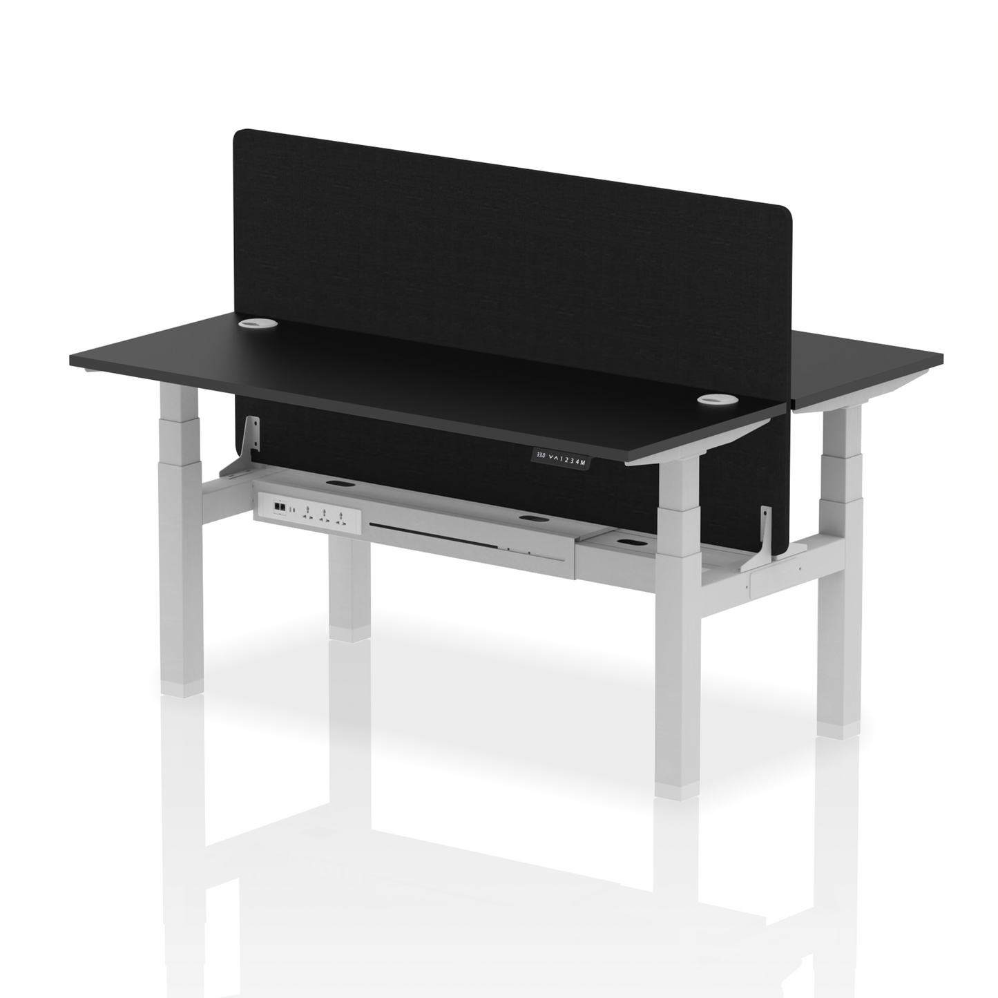 Air Back-to-Back Slimline Height Adjustable Bench Desk - 2 Person with Black Straight Screen - Ergometric
