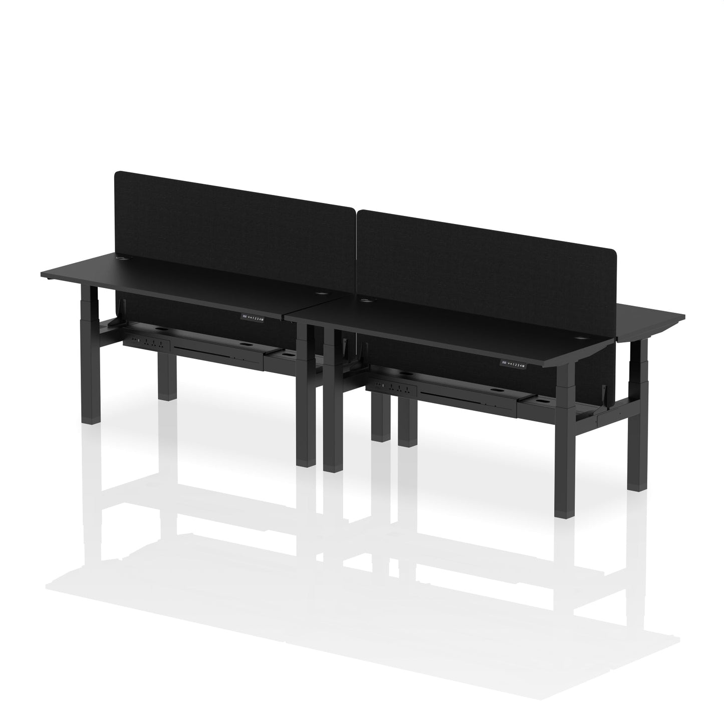 Air Back-to-Back Slimline Height Adjustable Bench Desk - 4 Person with Black Straight Screen - Ergometric