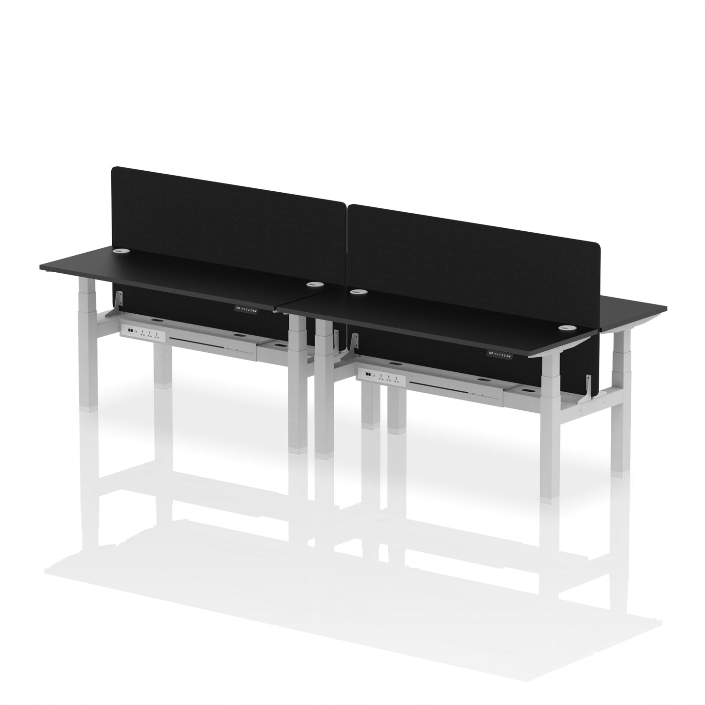 Air Back-to-Back Slimline Height Adjustable Bench Desk - 4 Person with Black Straight Screen - Ergometric