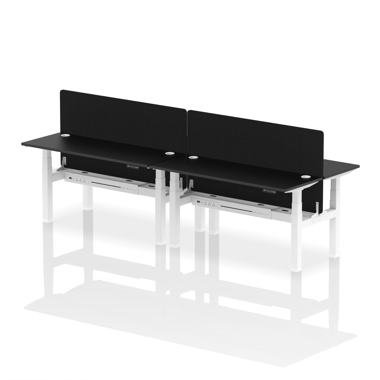 Air Back-to-Back Slimline Height Adjustable Bench Desk - 4 Person with Black Straight Screen - Ergometric