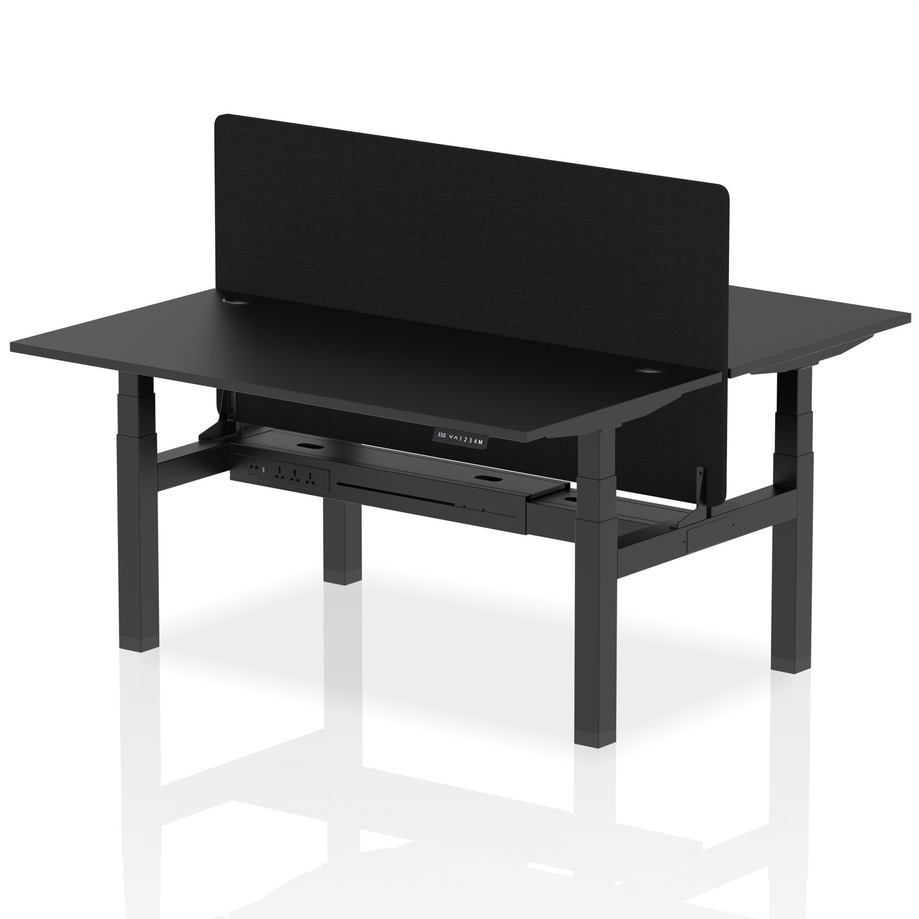Air Back-to-Back Height Adjustable Bench Desk - 2 Person with Black Straight Screen - Ergometric