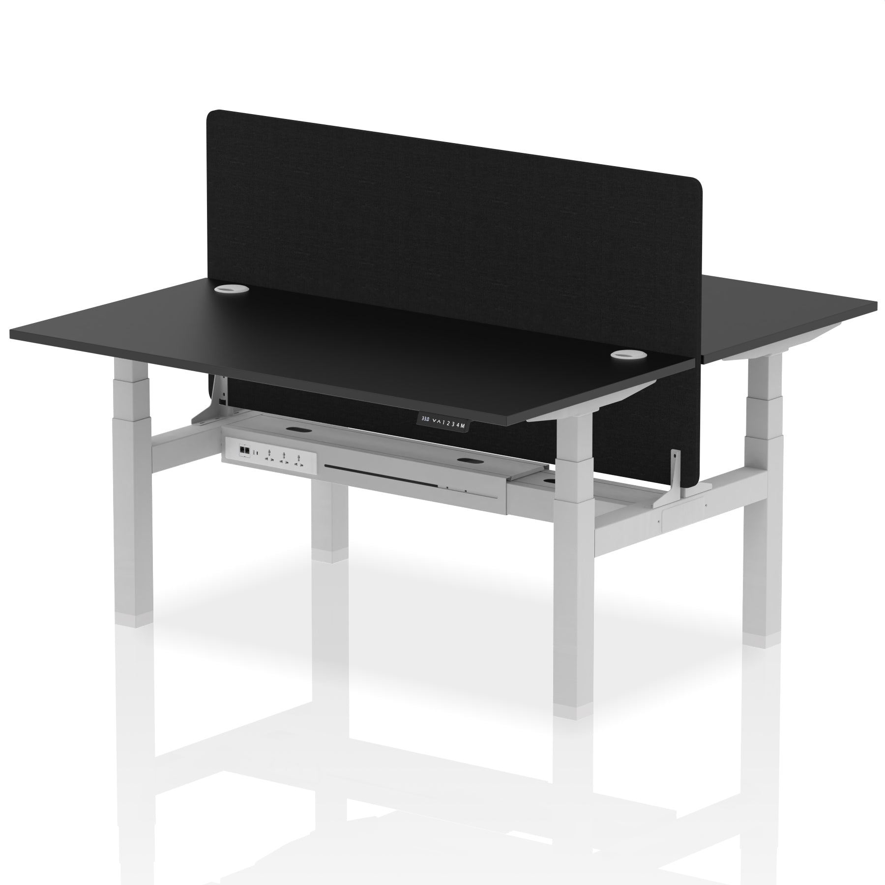 Air Back-to-Back Height Adjustable Bench Desk - 2 Person with Black Straight Screen - Ergometric