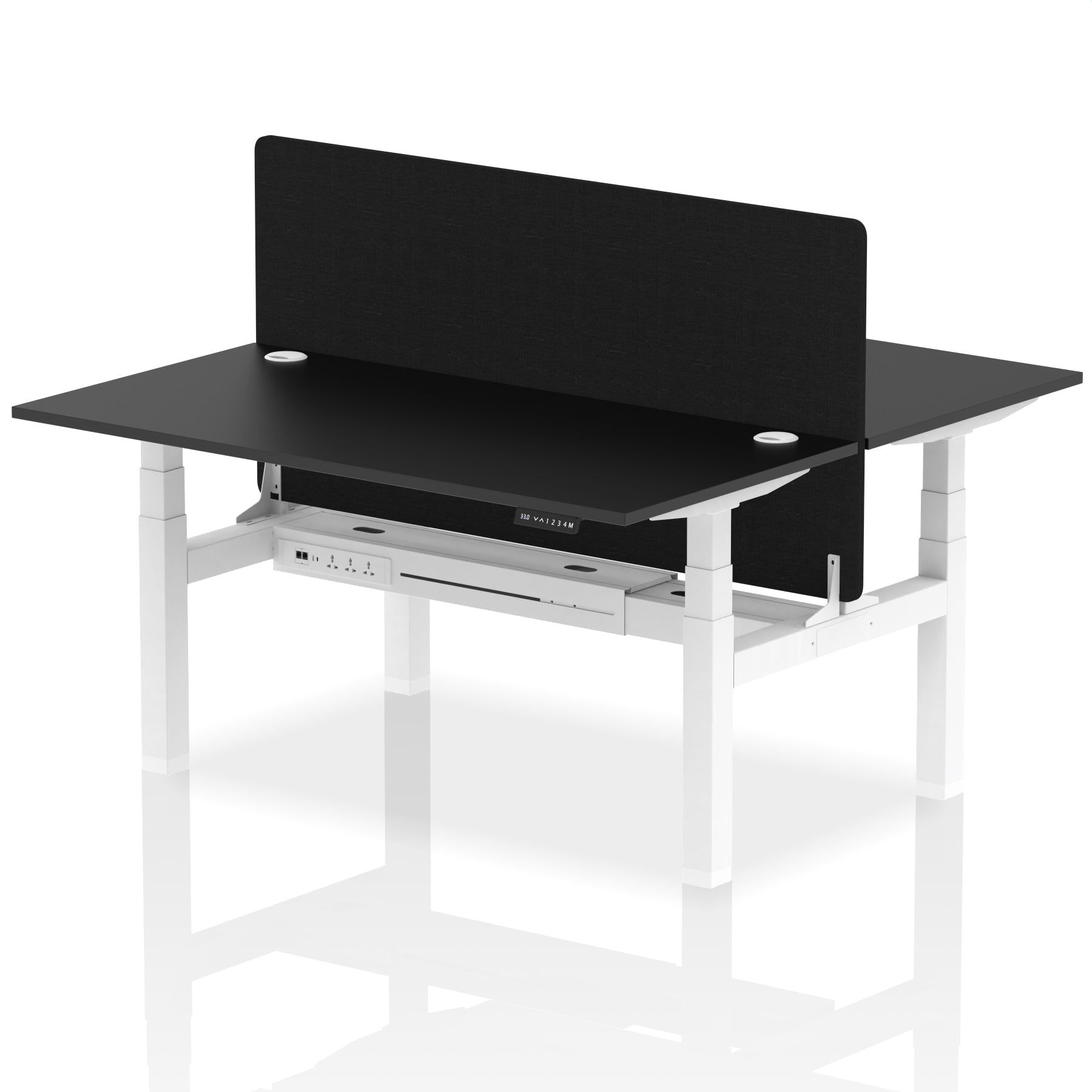 Air Back-to-Back Height Adjustable Bench Desk - 2 Person with Black Straight Screen - Ergometric
