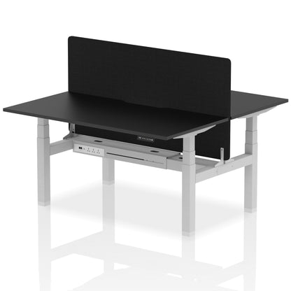 Air Back-to-Back Scalloped Edge Height Adjustable Bench Desk - 2 Person with Black Straight Screen - Ergometric