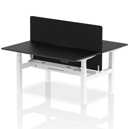 Air Back-to-Back Scalloped Edge Height Adjustable Bench Desk - 2 Person with Black Straight Screen - Ergometric