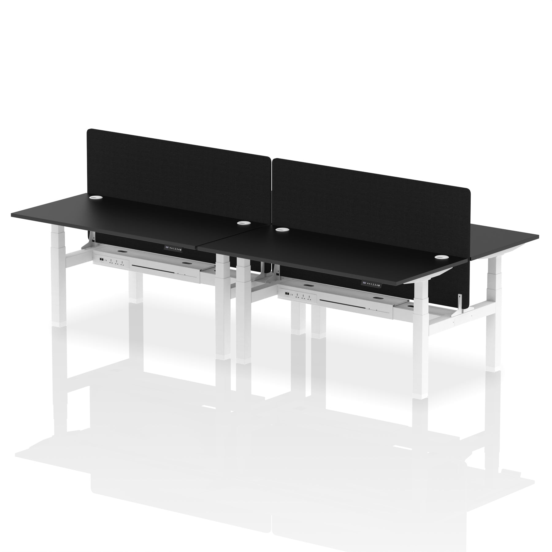Air Back-to-Back Height Adjustable Bench Desk - 4 Person with Black Straight Screen - Ergometric