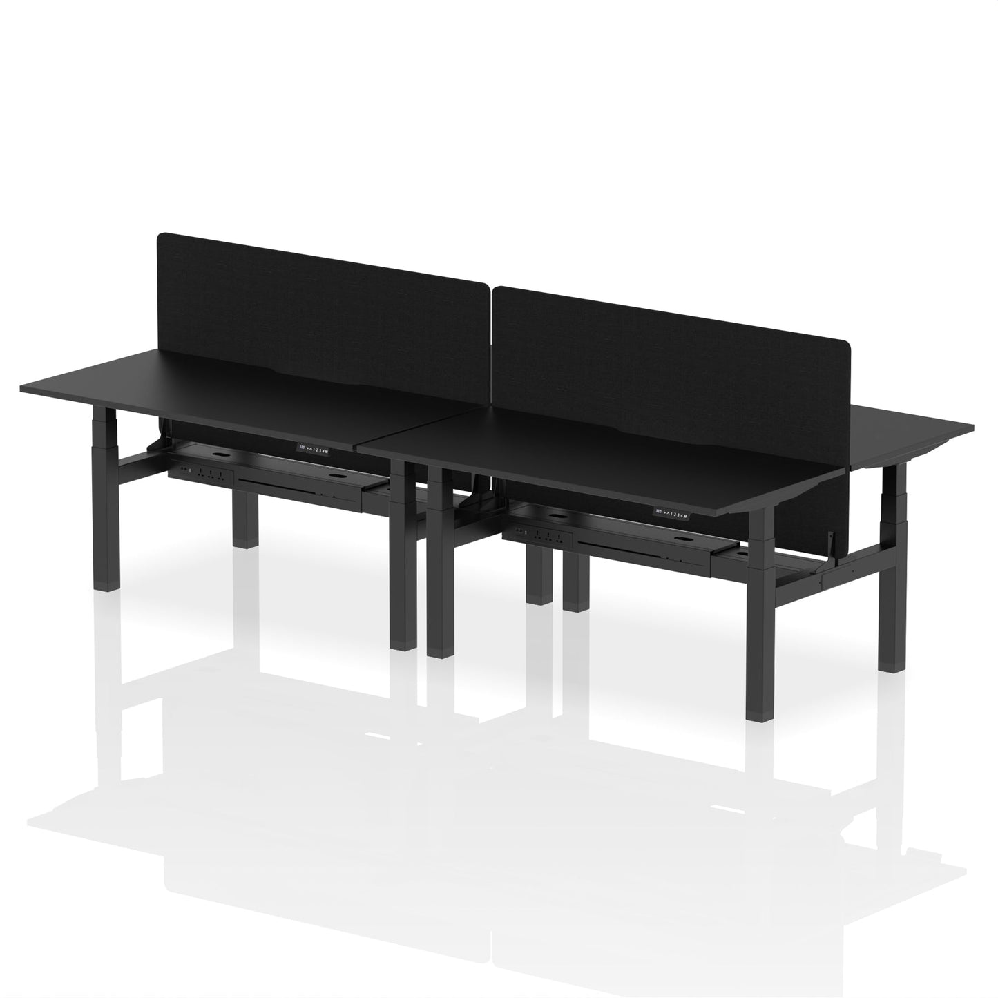 Air Back-to-Back Scalloped Edge Height Adjustable Bench Desk - 4 Person with Black Straight Screen - Ergometric