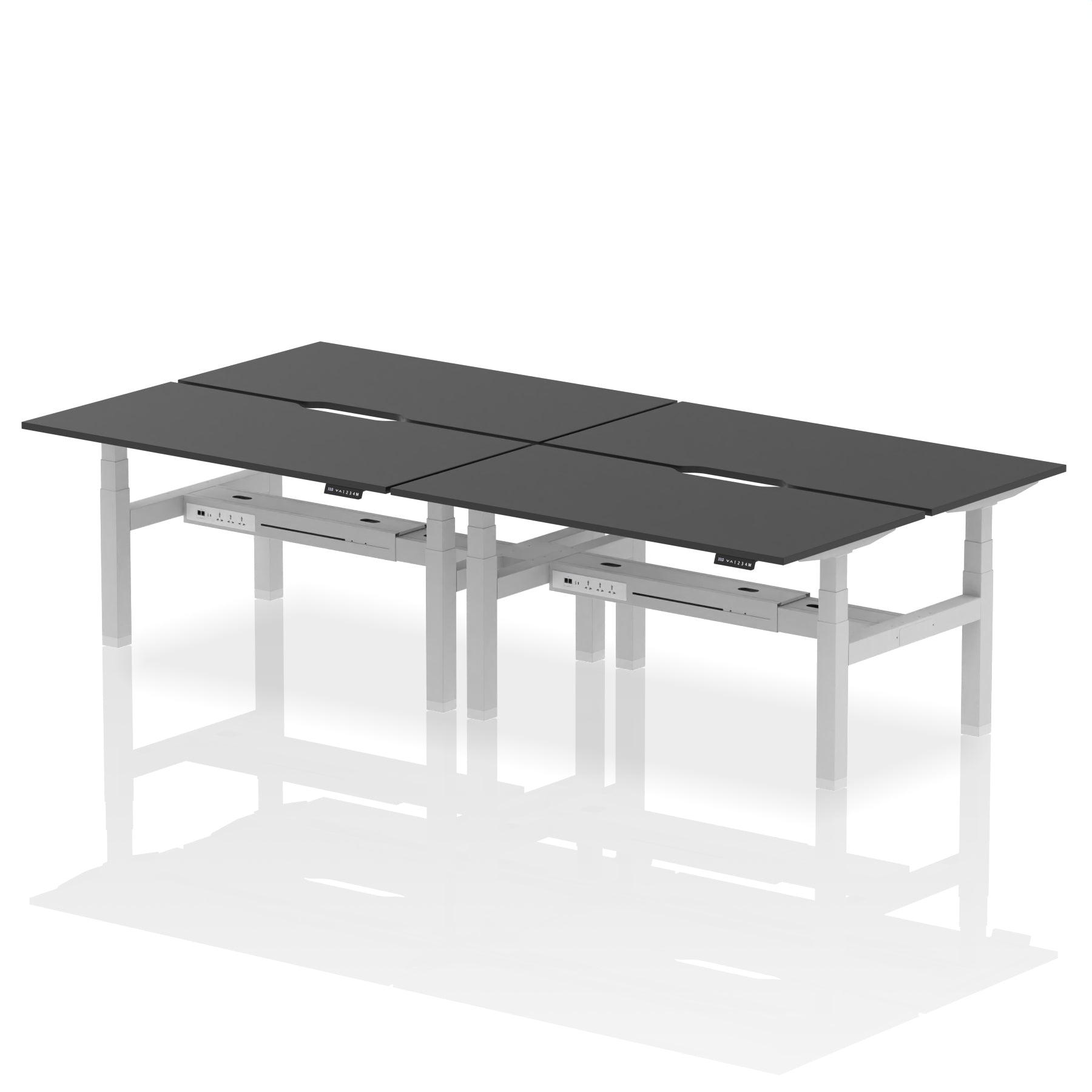 Air Back-to-Back Scalloped Edge Height Adjustable Bench Desk - 4 Person - Ergometric