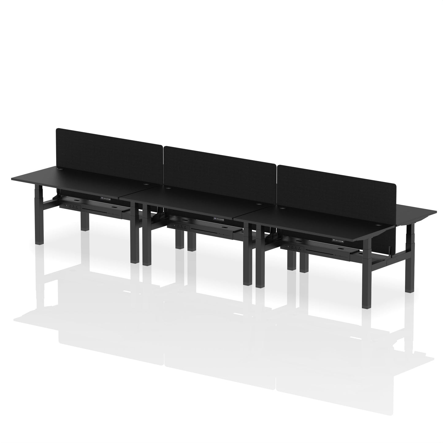 Air Back-to-Back Height Adjustable Bench Desk - 6 Person with Black Straight Screen - Ergometric