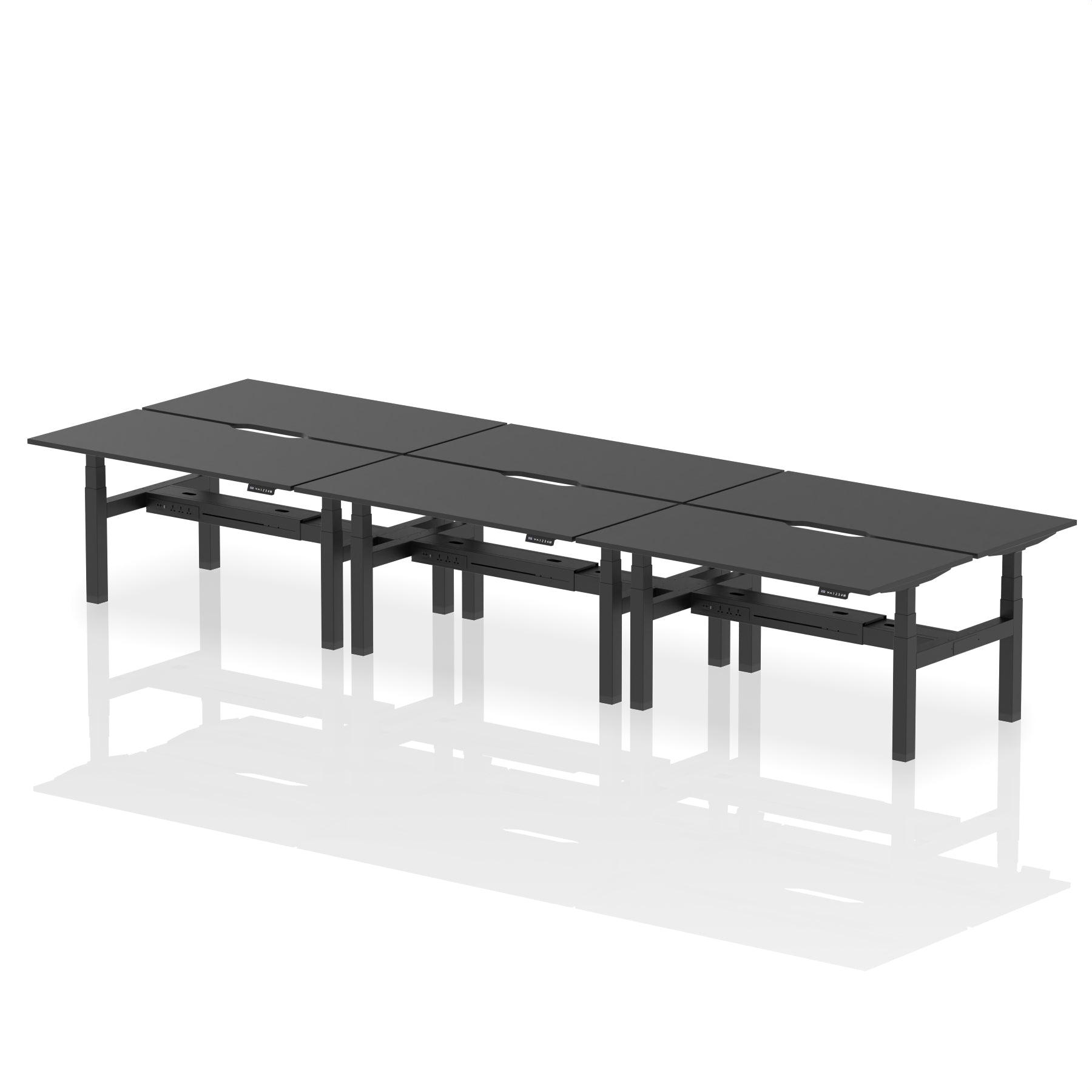 Air Back-to-Back Scalloped Edge Height Adjustable Bench Desk - 6 Person - Ergometric