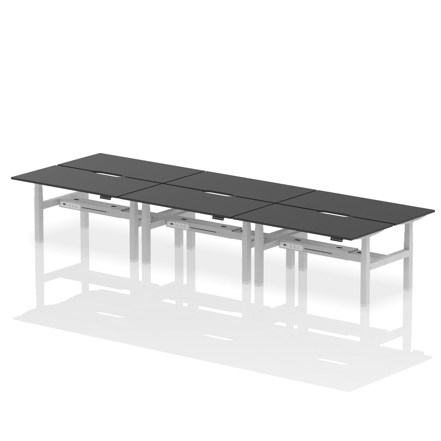 Air Back-to-Back Scalloped Edge Height Adjustable Bench Desk - 6 Person - Ergometric