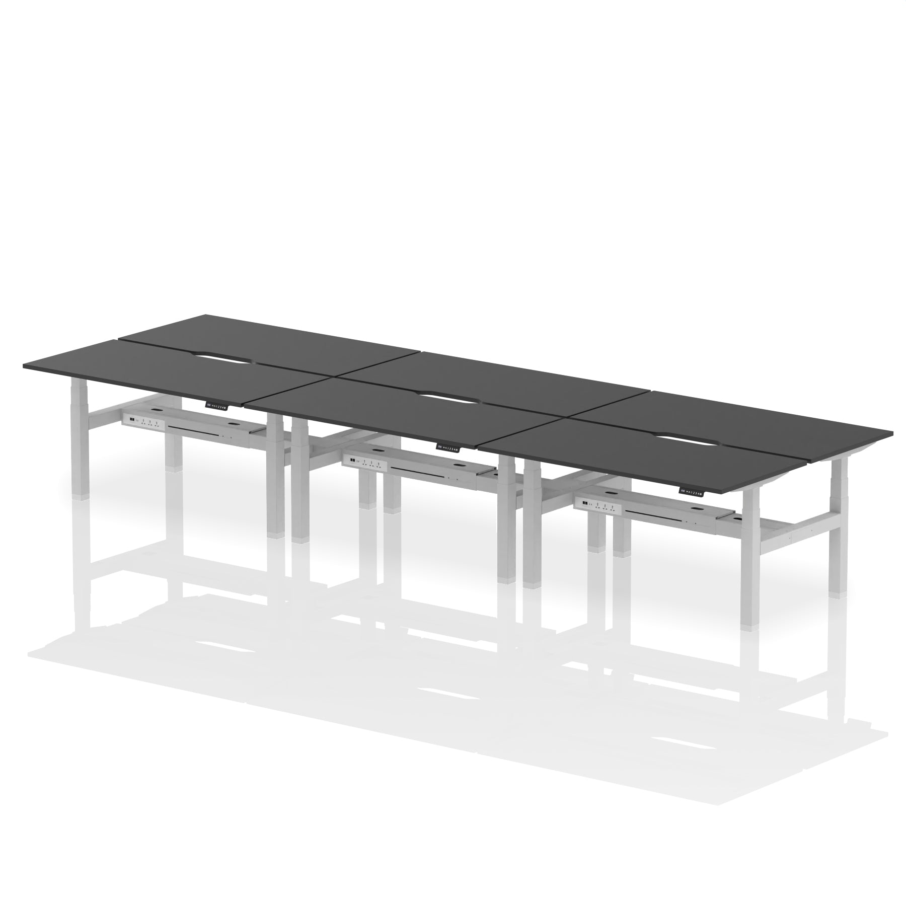 Air Back-to-Back Scalloped Edge Height Adjustable Bench Desk - 6 Person - Ergometric