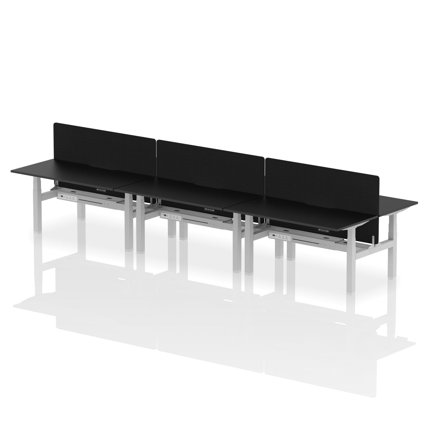 Air Back-to-Back Scalloped Edge Height Adjustable Bench Desk - 6 Person with Black Straight Screen - Ergometric