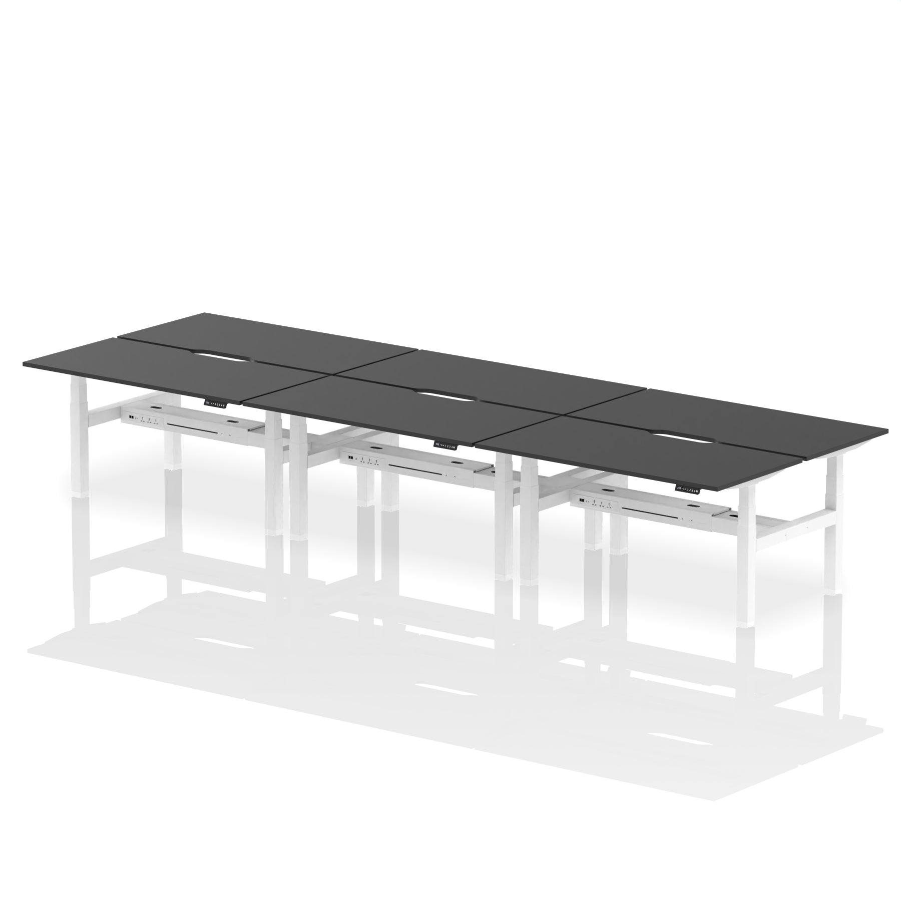 Air Back-to-Back Scalloped Edge Height Adjustable Bench Desk - 6 Person - Ergometric