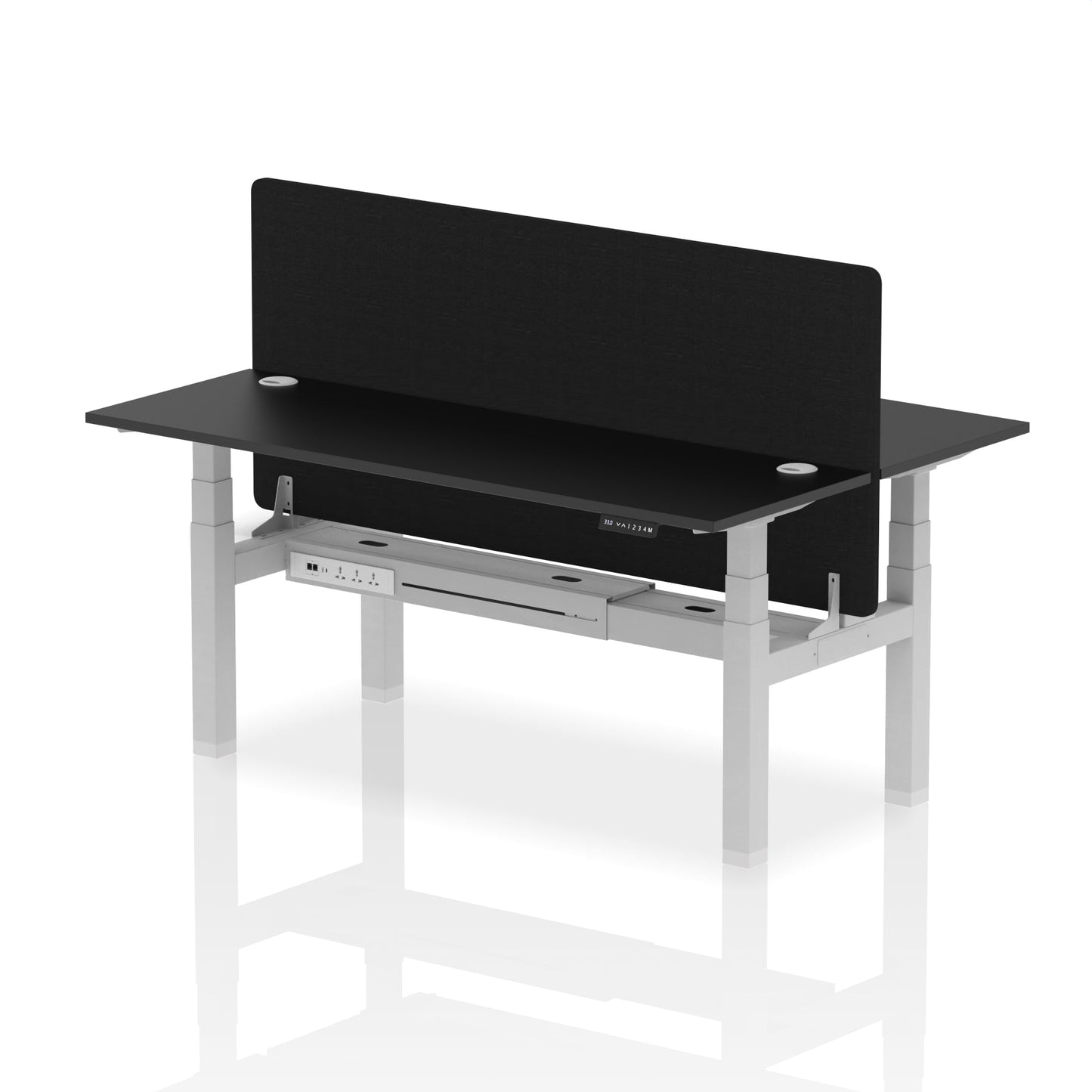 Air Back-to-Back Slimline Height Adjustable Bench Desk - 2 Person with Black Straight Screen - Ergometric