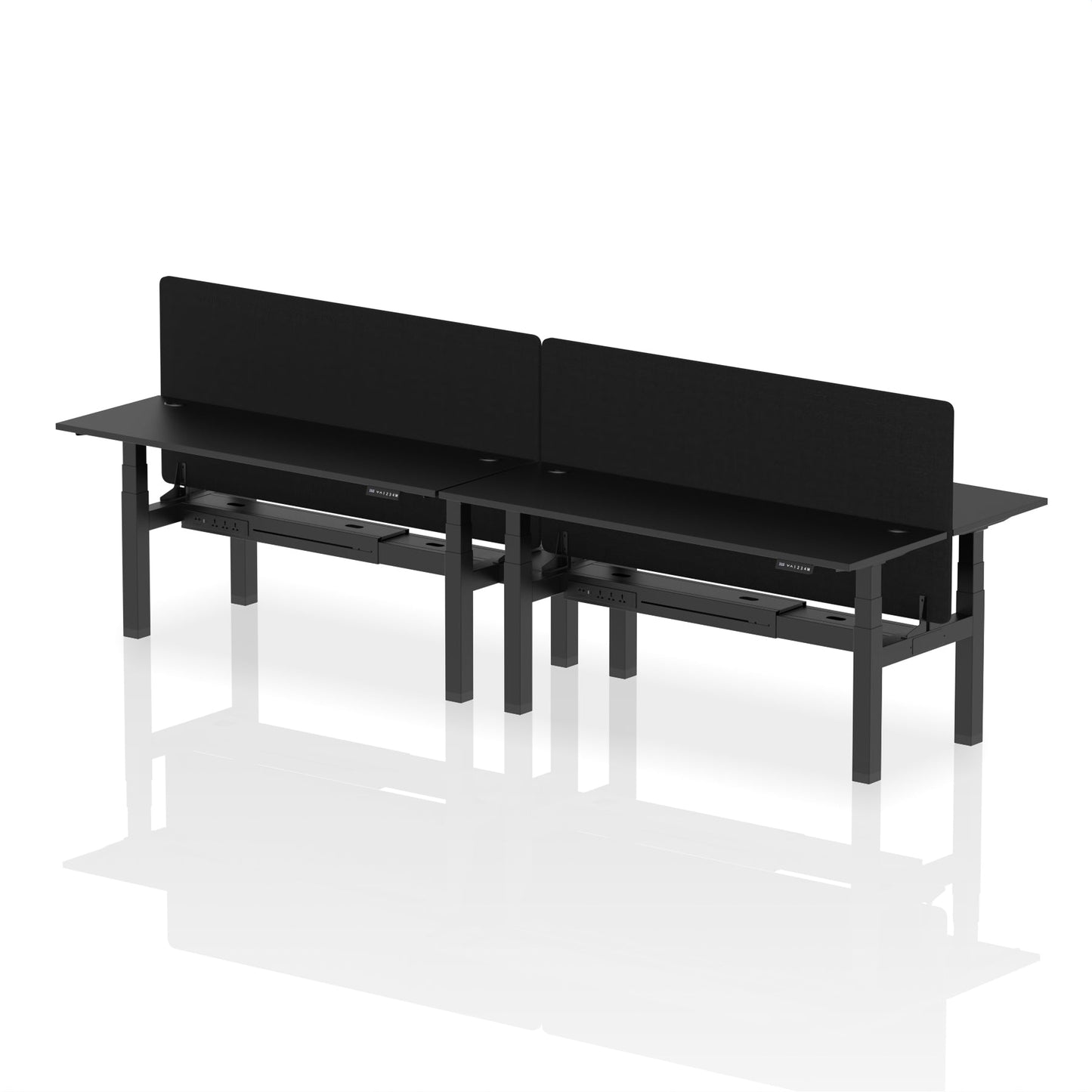 Air Back-to-Back Slimline Height Adjustable Bench Desk - 4 Person with Black Straight Screen - Ergometric