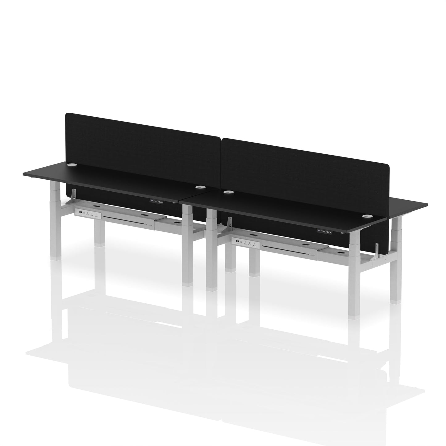 Air Back-to-Back Slimline Height Adjustable Bench Desk - 4 Person with Black Straight Screen - Ergometric
