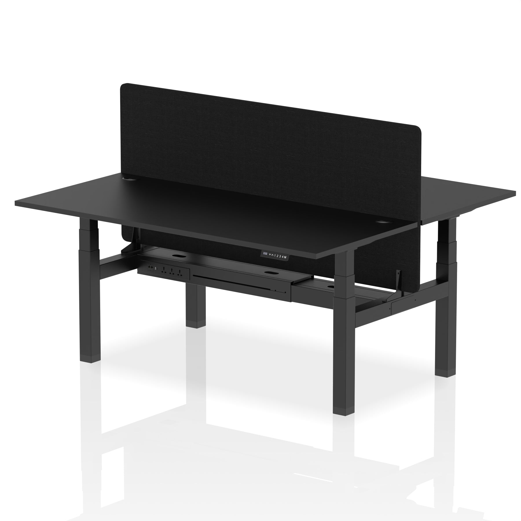 Air Back-to-Back Height Adjustable Bench Desk - 2 Person with Black Straight Screen - Ergometric