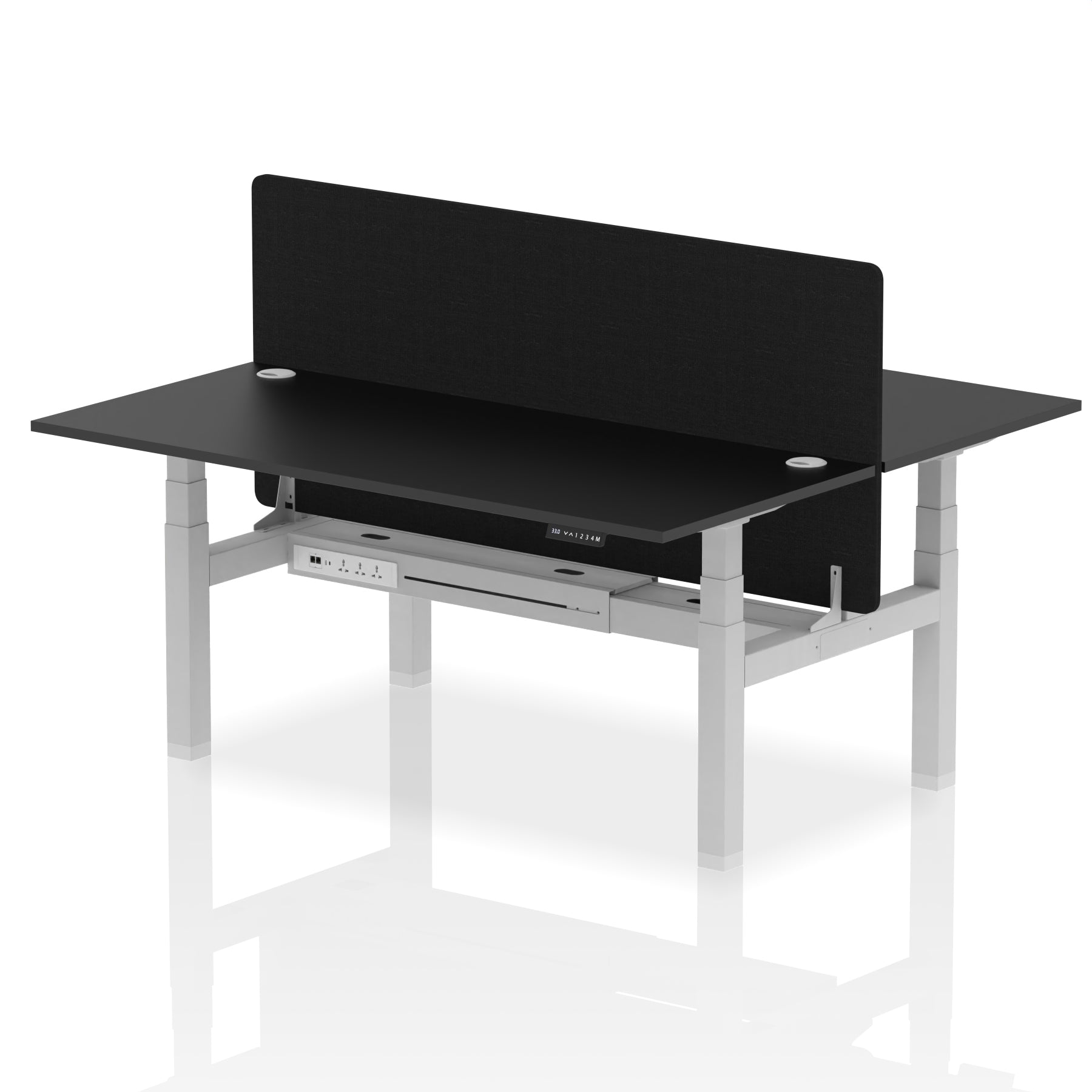 Air Back-to-Back Height Adjustable Bench Desk - 2 Person with Black Straight Screen - Ergometric