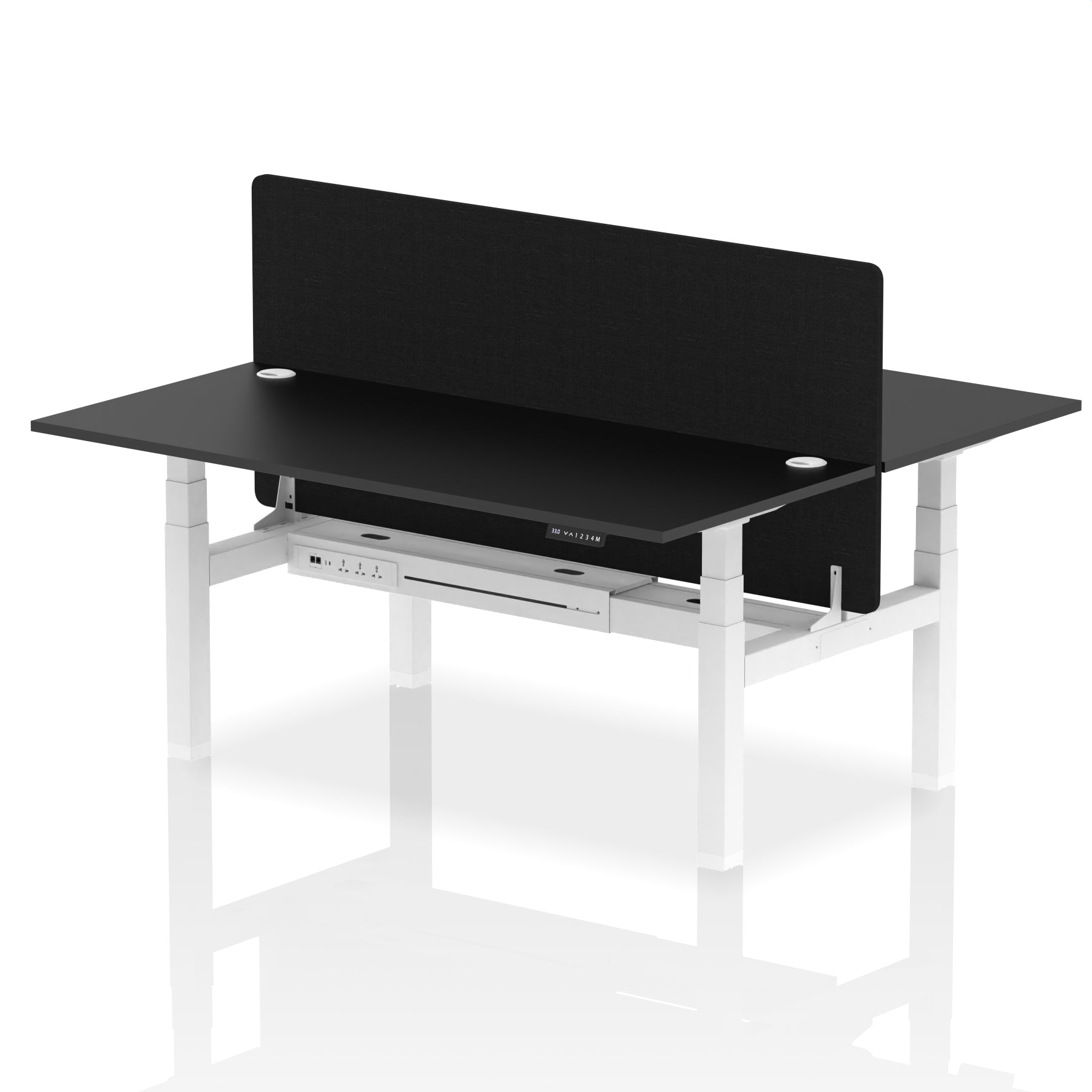 Air Back-to-Back Height Adjustable Bench Desk - 2 Person with Black Straight Screen - Ergometric