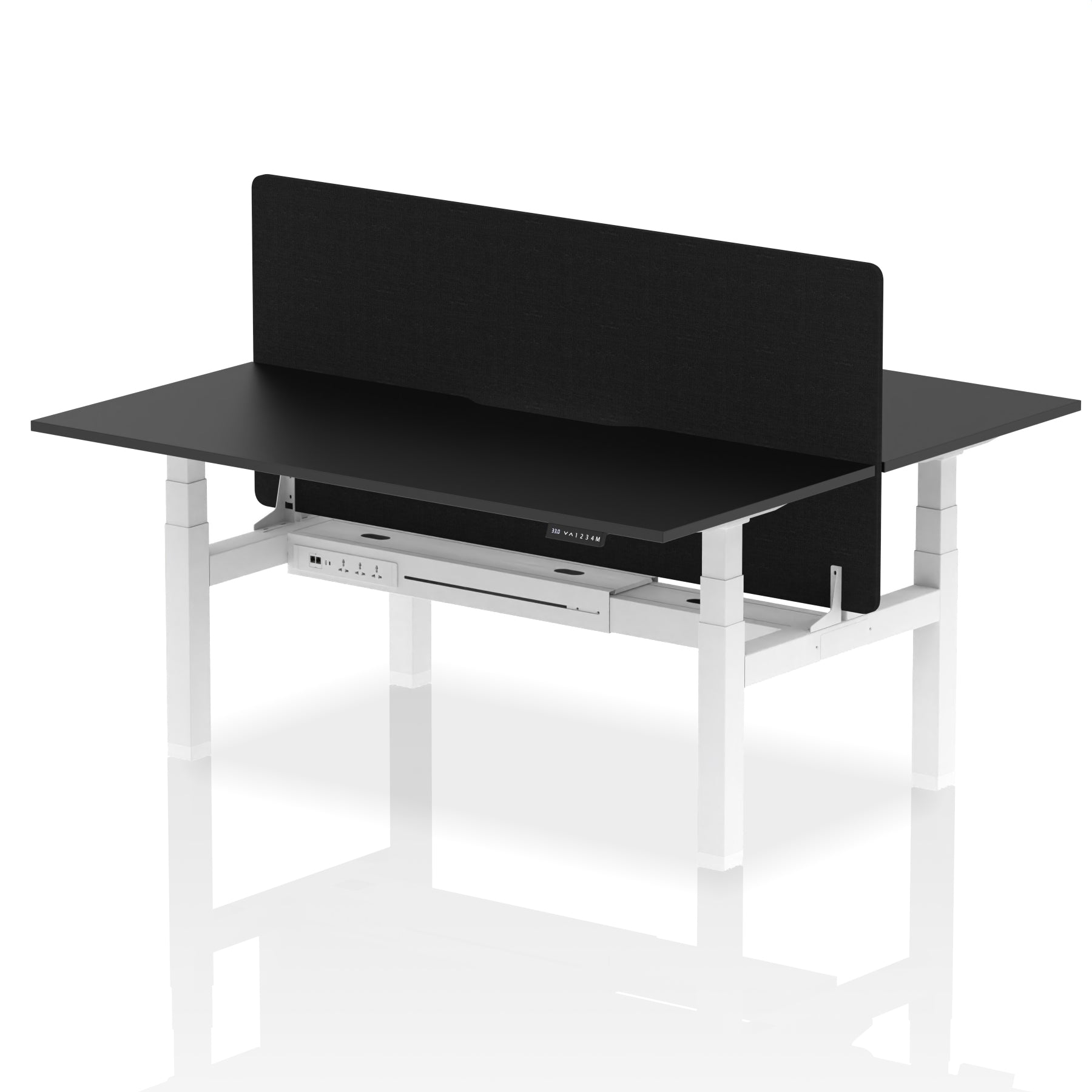 Air Back-to-Back Scalloped Edge Height Adjustable Bench Desk - 2 Person with Black Straight Screen - Ergometric
