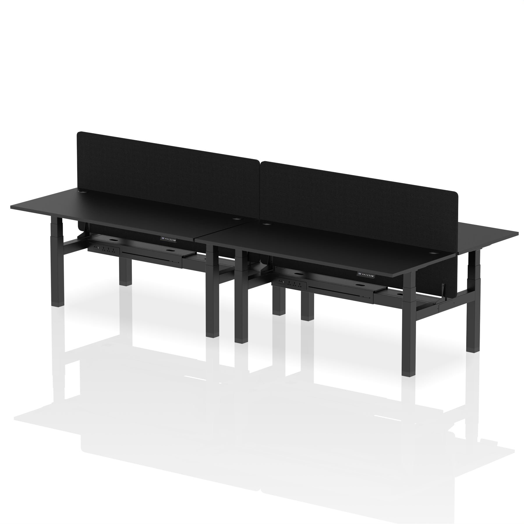 Air Back-to-Back Height Adjustable Bench Desk - 4 Person with Black Straight Screen - Ergometric