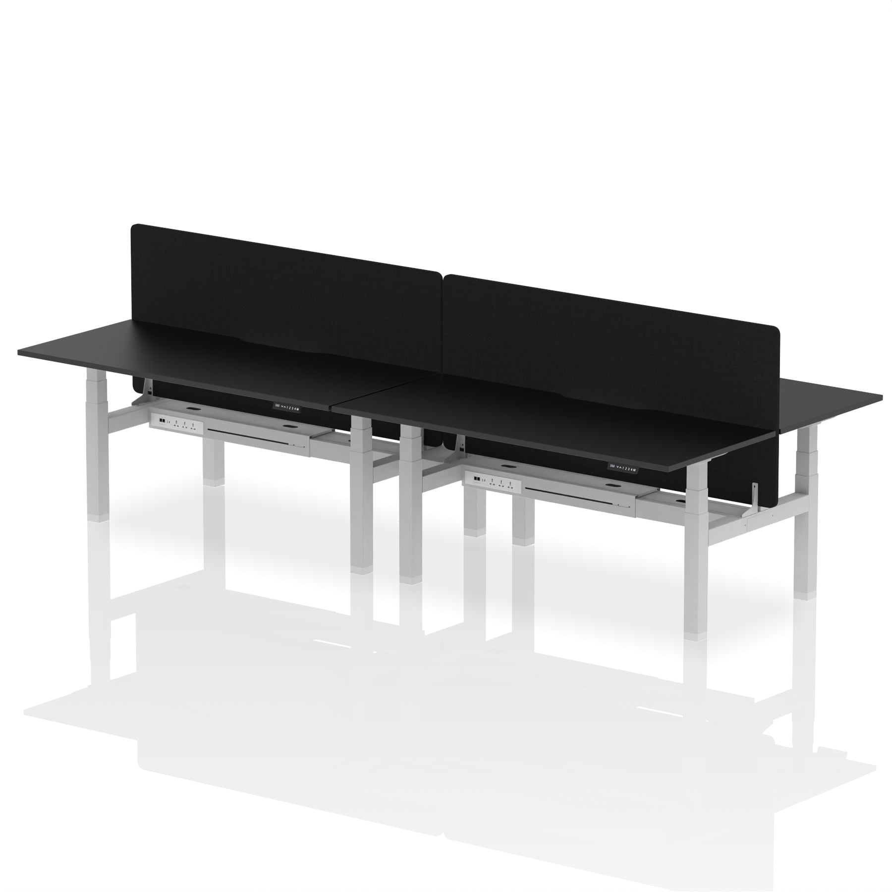 Air Back-to-Back Scalloped Edge Height Adjustable Bench Desk - 4 Person with Black Straight Screen - Ergometric