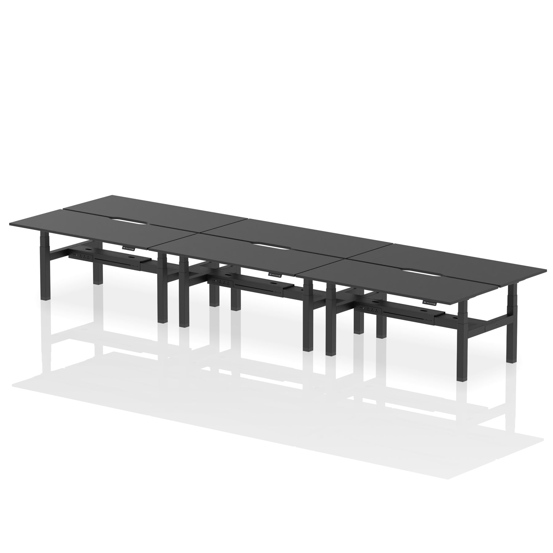 Air Back-to-Back Scalloped Edge Height Adjustable Bench Desk - 6 Person - Ergometric