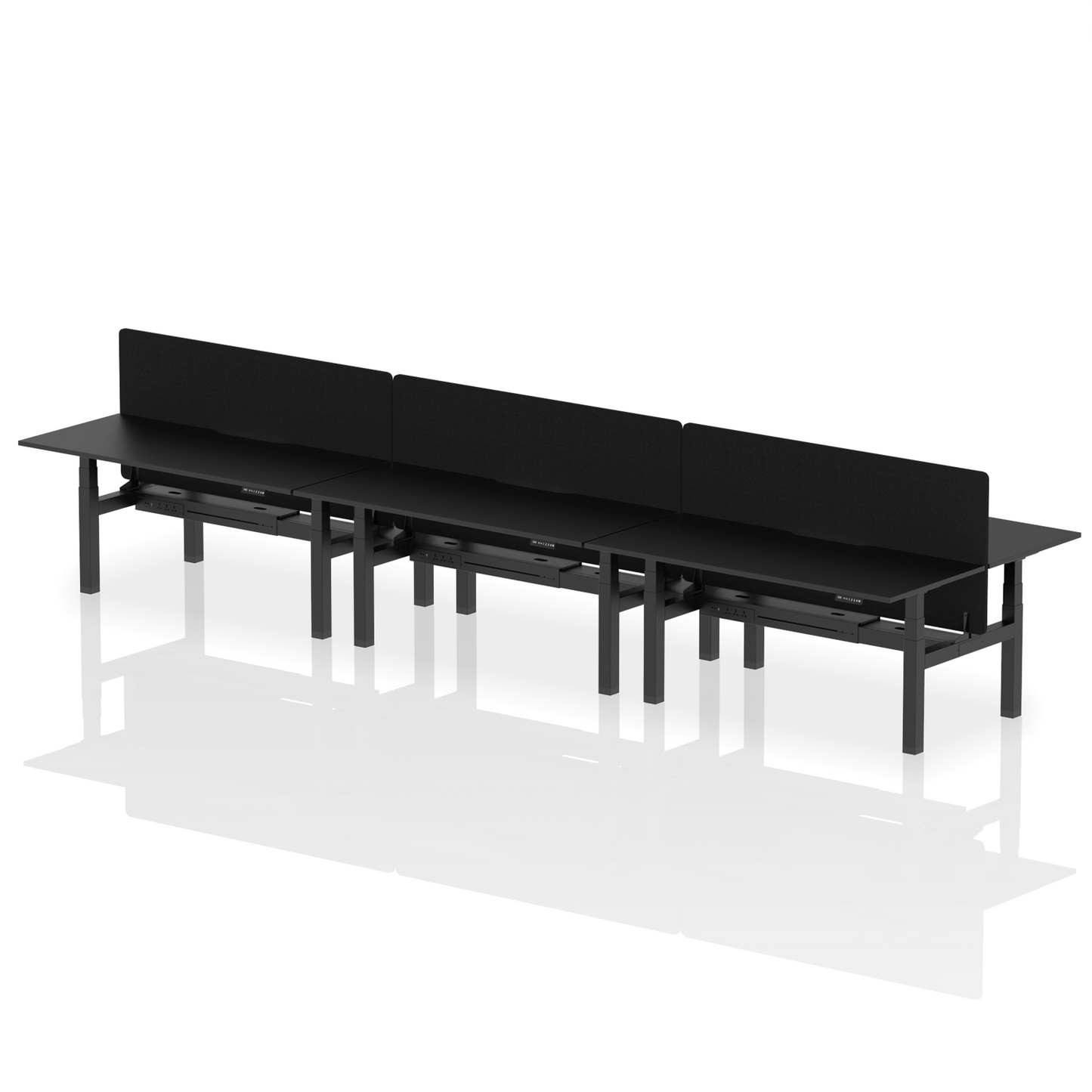 Air Back-to-Back Scalloped Edge Height Adjustable Bench Desk - 6 Person with Black Straight Screen - Ergometric