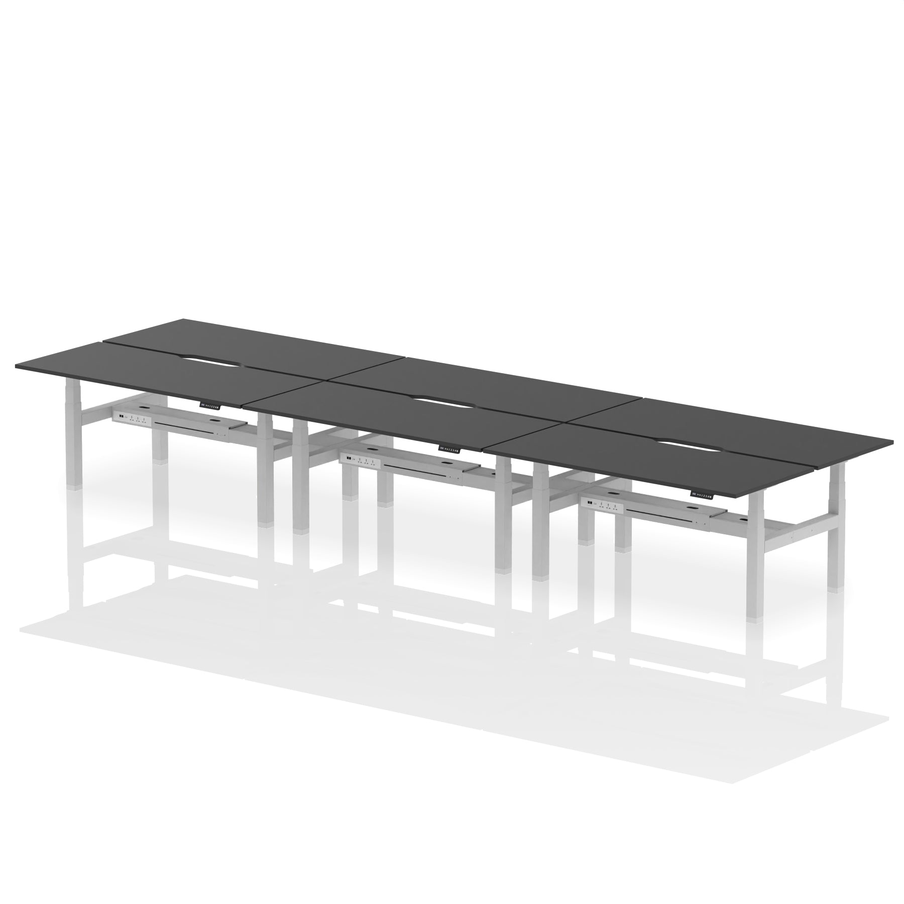 Air Back-to-Back Scalloped Edge Height Adjustable Bench Desk - 6 Person - Ergometric