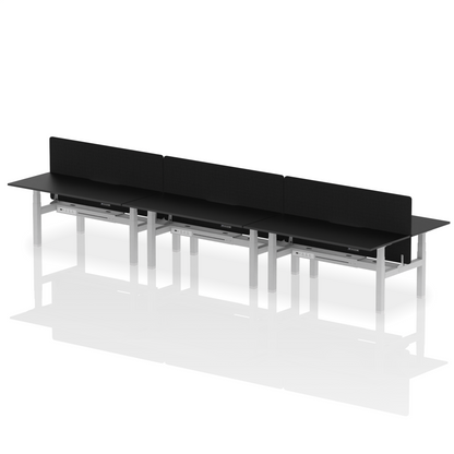 Air Back-to-Back Scalloped Edge Height Adjustable Bench Desk - 6 Person with Black Straight Screen - Ergometric