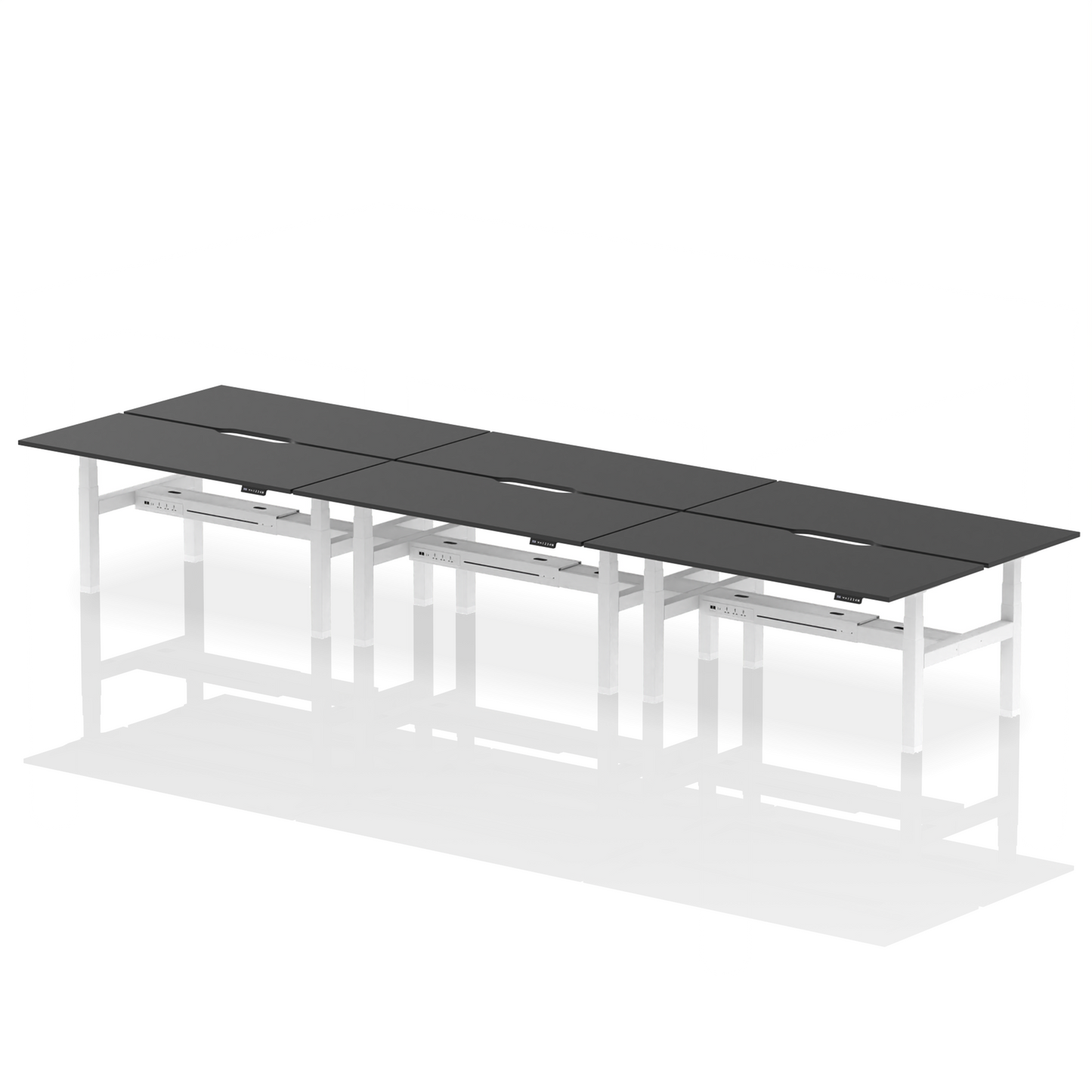 Air Back-to-Back Scalloped Edge Height Adjustable Bench Desk - 6 Person - Ergometric