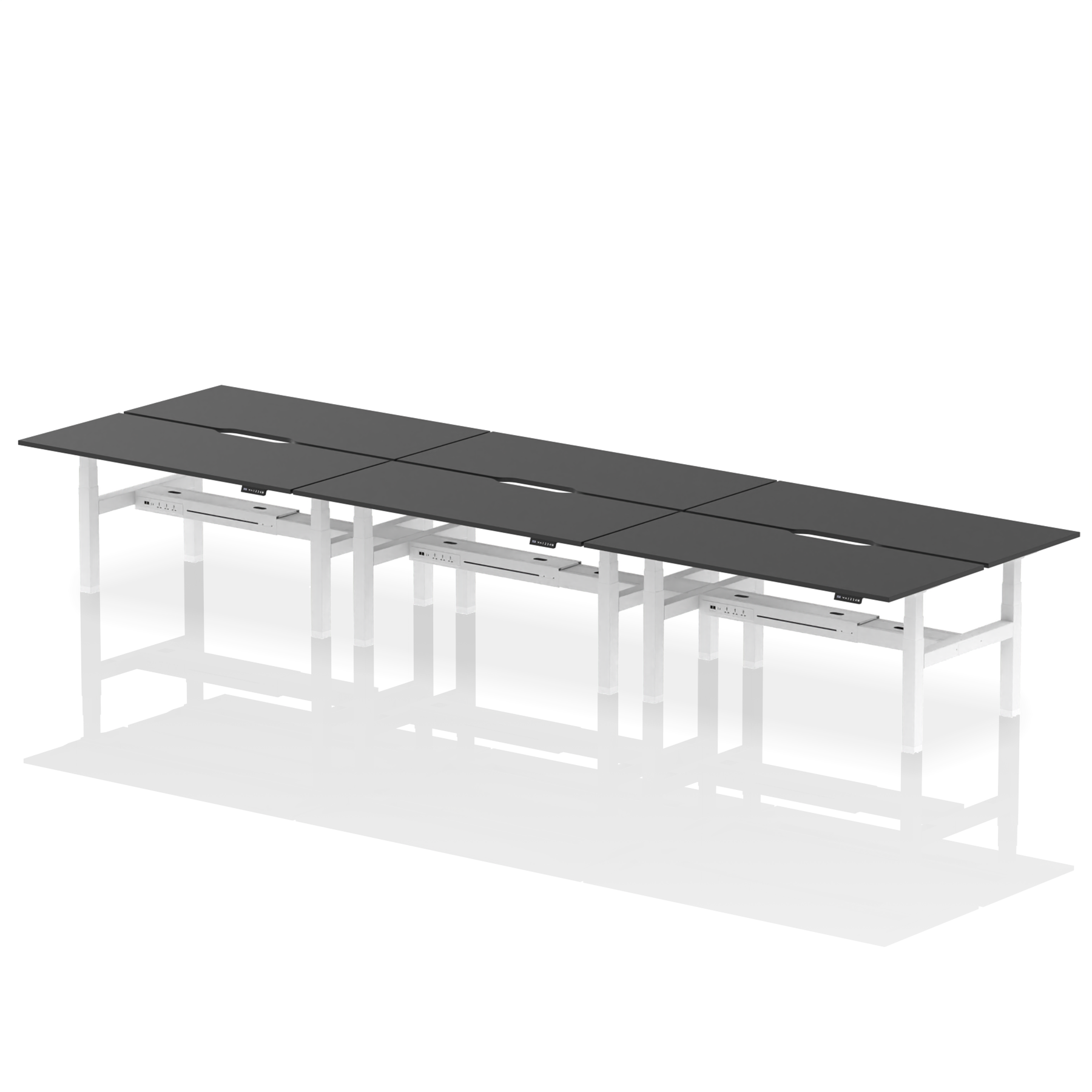 Air Back-to-Back Scalloped Edge Height Adjustable Bench Desk - 6 Person - Ergometric