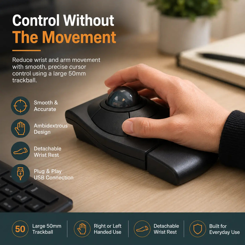 Ergonomic Trackball Mouse with Detachable Wrist Rest