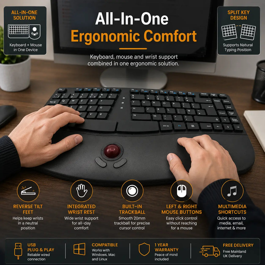 All-In-One Ergonomic Split Keyboard with Trackball Mouse