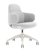 Boujee office chair in white bouclé upholstery with white base