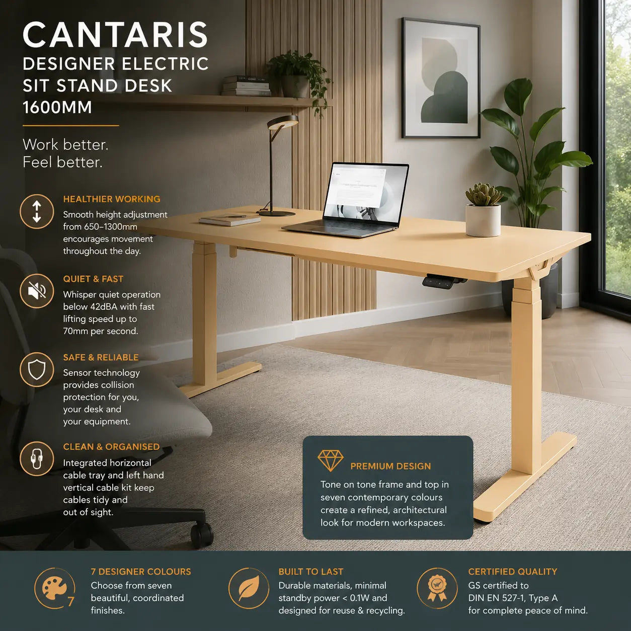 Cantaris Designer Electric Sit Stand Desk – 1600mm